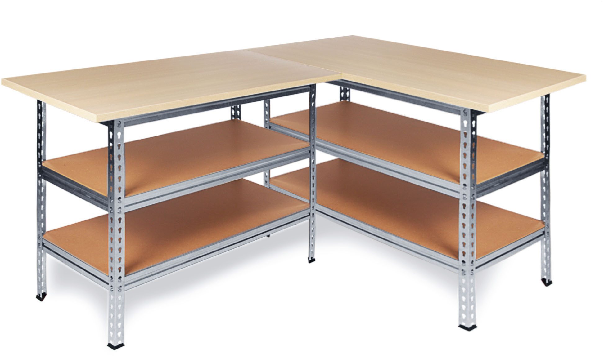 ONDIS24 Werkbank Werkstatt Ecklösung »Sparfuchs«, (2-tlg), 180 x 120 x 85 (H) cm, bis 320 kg belastbar, Arbeitsplatte 25 mm