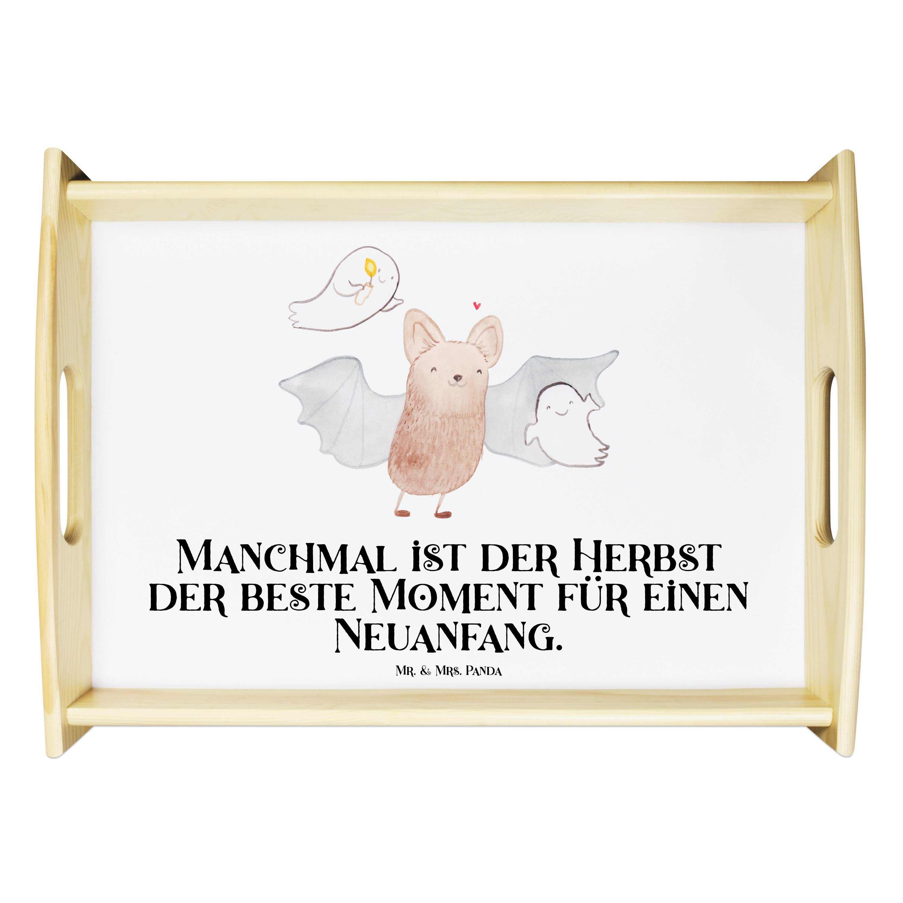 Mr. & Mrs. Panda Tablett Fledermaus Gespenster - Weiß - Geschenk, Martinssingen, Tablett, Tric, Echtholz lasiert, (1-tlg)