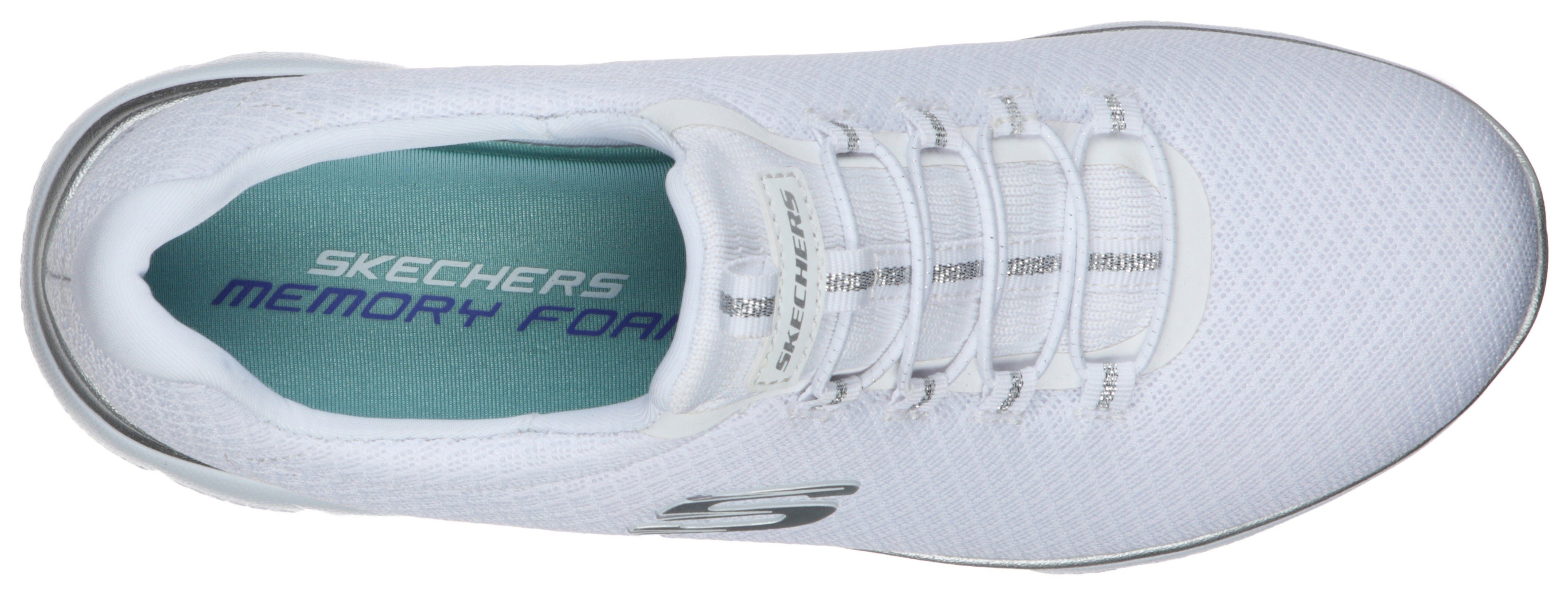 Skechers SUMMITS Slip-On mit weiß-silberfarben Kontrast-Details dezenten Sneaker