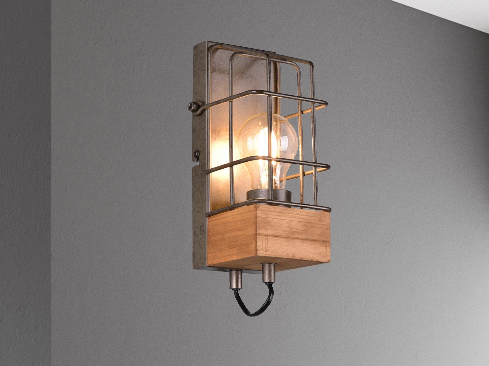 Leuchtmittel, Gitter-Lampenschirm Holz-Lampe Wandleuchte, mit flammig innen Treppenhaus Galerie 1 meineWunschleuchte ohne