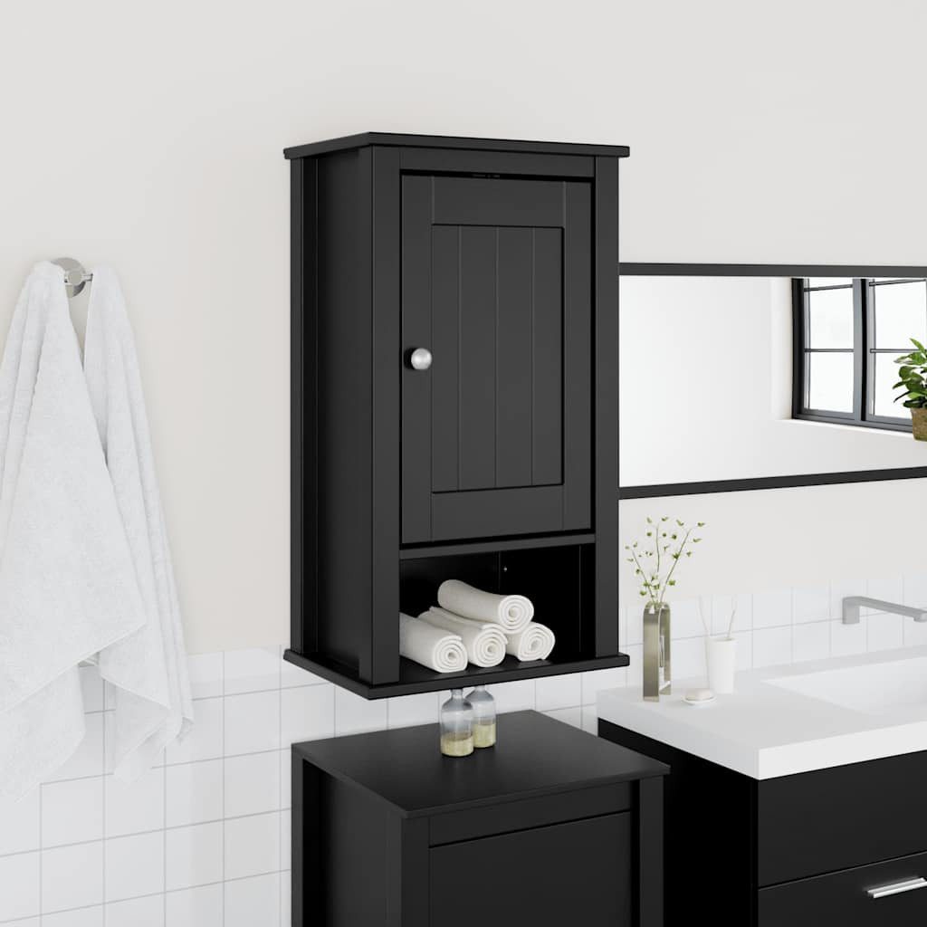 vidaXL Badezimmer-Set Bad-Wandschrank BERG Schwarz 40x27x71,5 cm Massivholz Kiefer, (1-St)