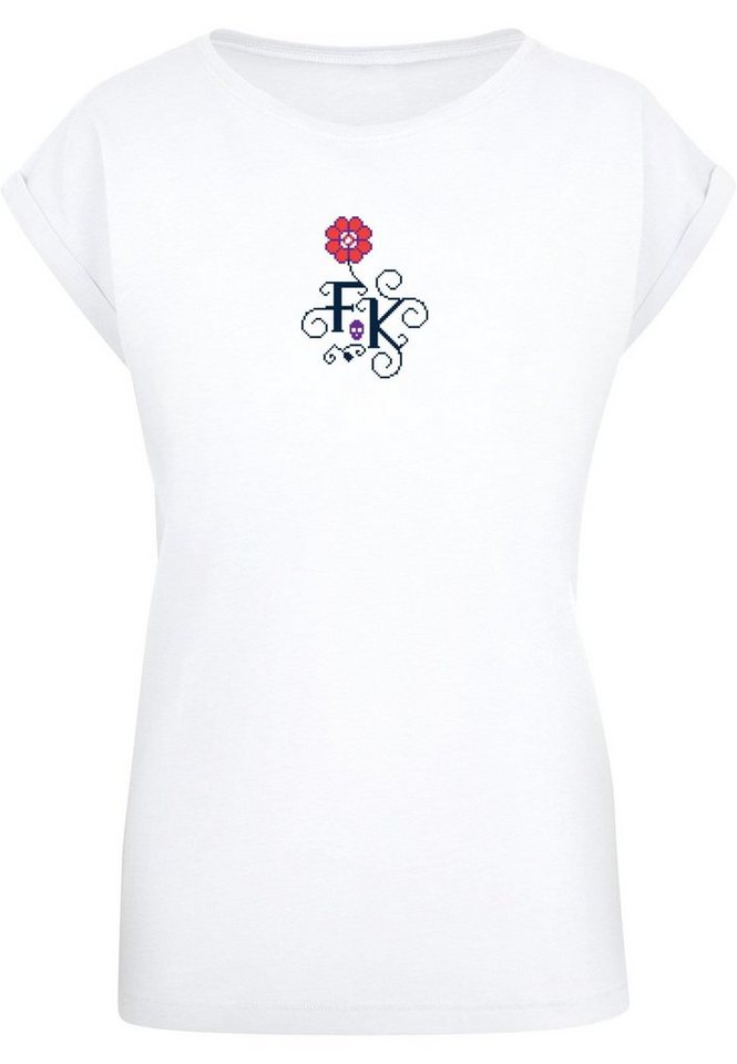 Kahlo (1 Damen Shoulder Merchcode Tee Ladies Extended T-Shirt Frida -tlg) Pixels -