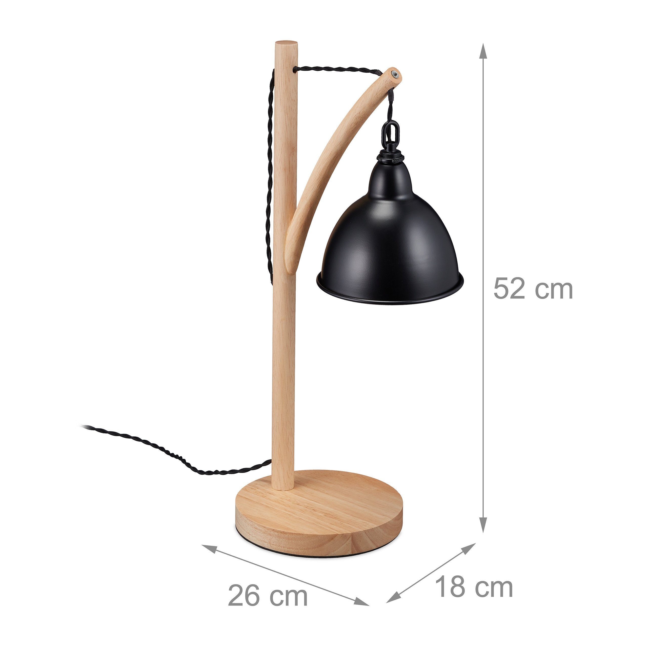 relaxdays Tischleuchte hängendem Schwarz Lampenschirm, Hellbraun Schwarz mit Tischlampe