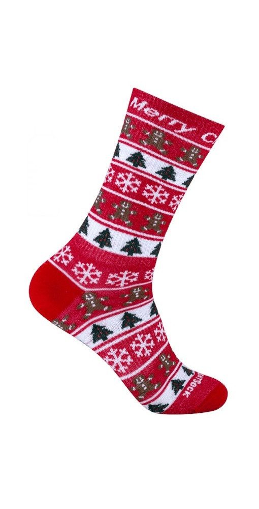 Wrightsock Wandersocken Crew Eco Explore Motivsocke (Weihnachten, Anti-Blasen-Socke) rot