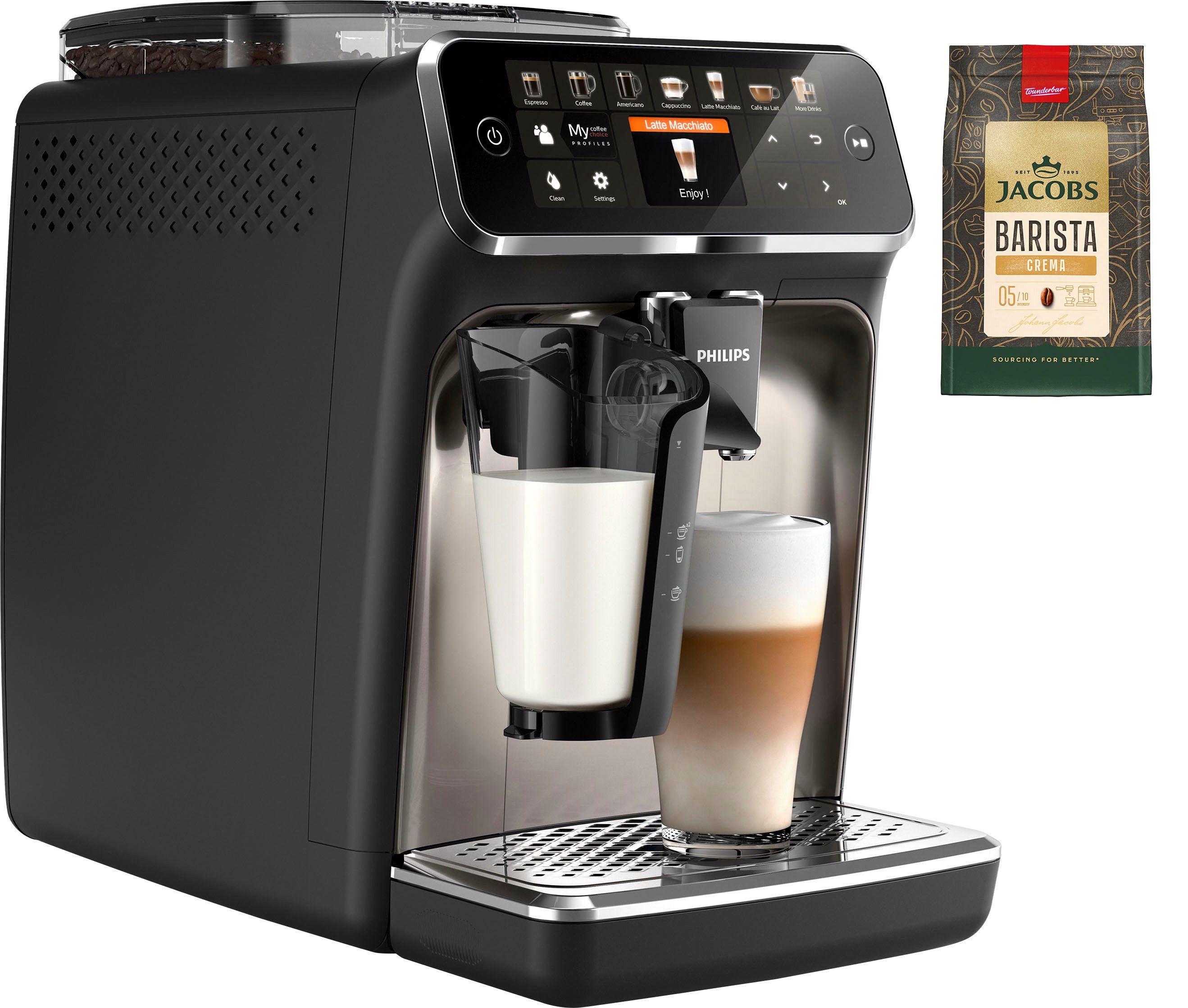 Philips Kaffeevollautomat 5400 Series EP5447/90 LatteGo, 12 Kaffeespezialitäten und 4 Benutzerprofilen