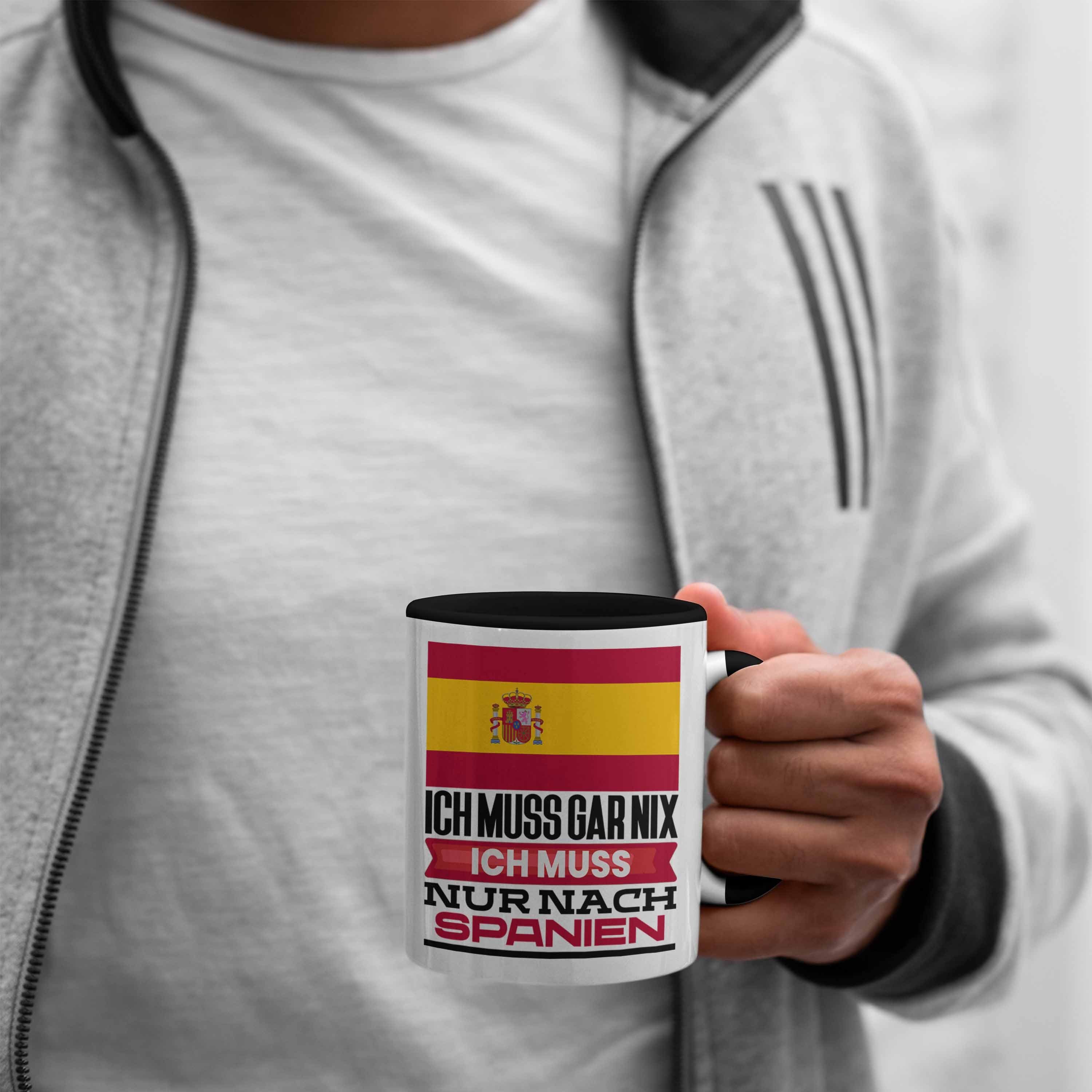 Trendation Tasse Spanien Tasse Schwarz für Urlaub Geschenkidee Geschenk Spanier Ich Geburtstag