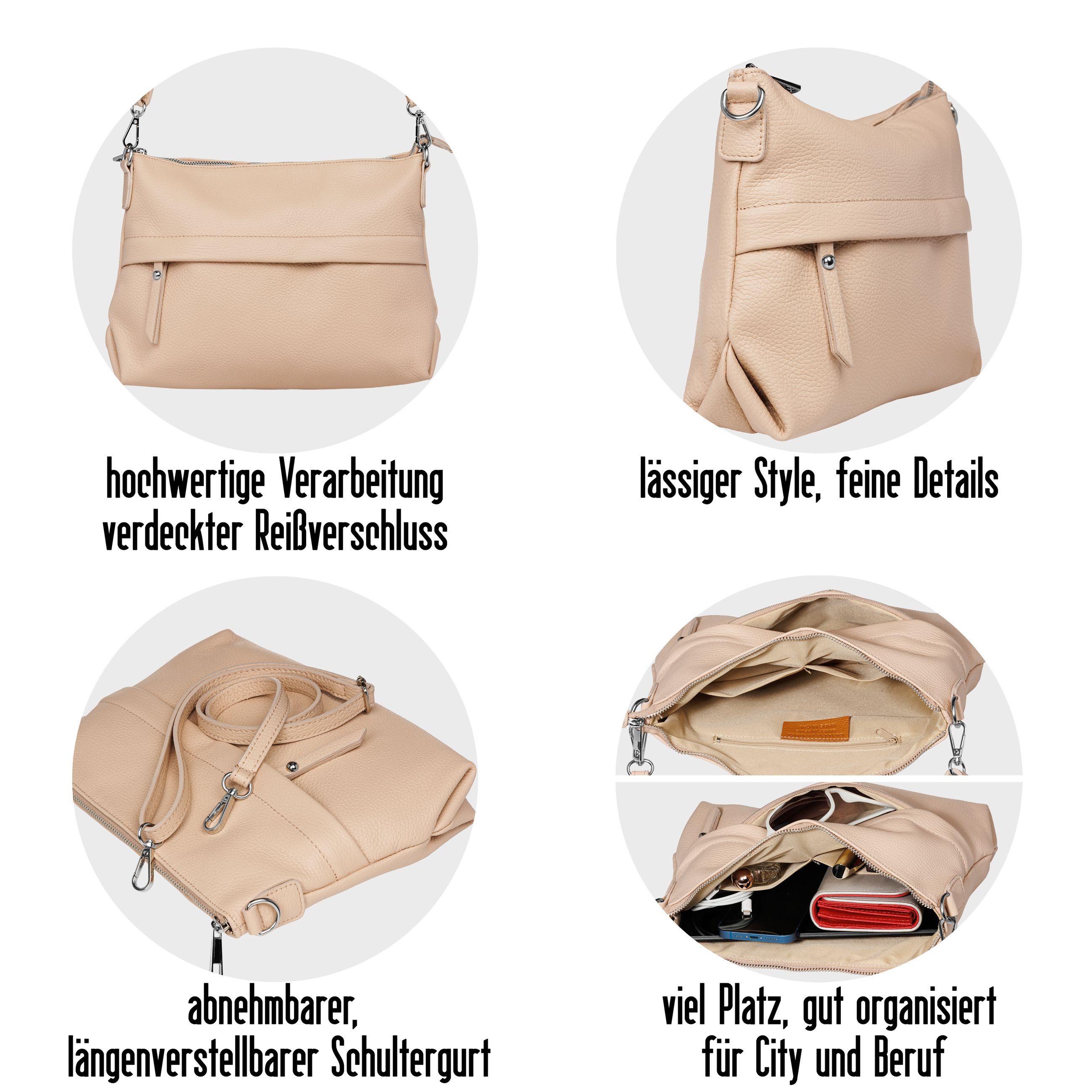 Caspar Umhängetasche lässige Damen Leder Crossbody Bag Tasche -CLASSIC LINE- Modell No.833, leicht, elegant & unempfindlich - 100% Echtleder - Handmade in Italy