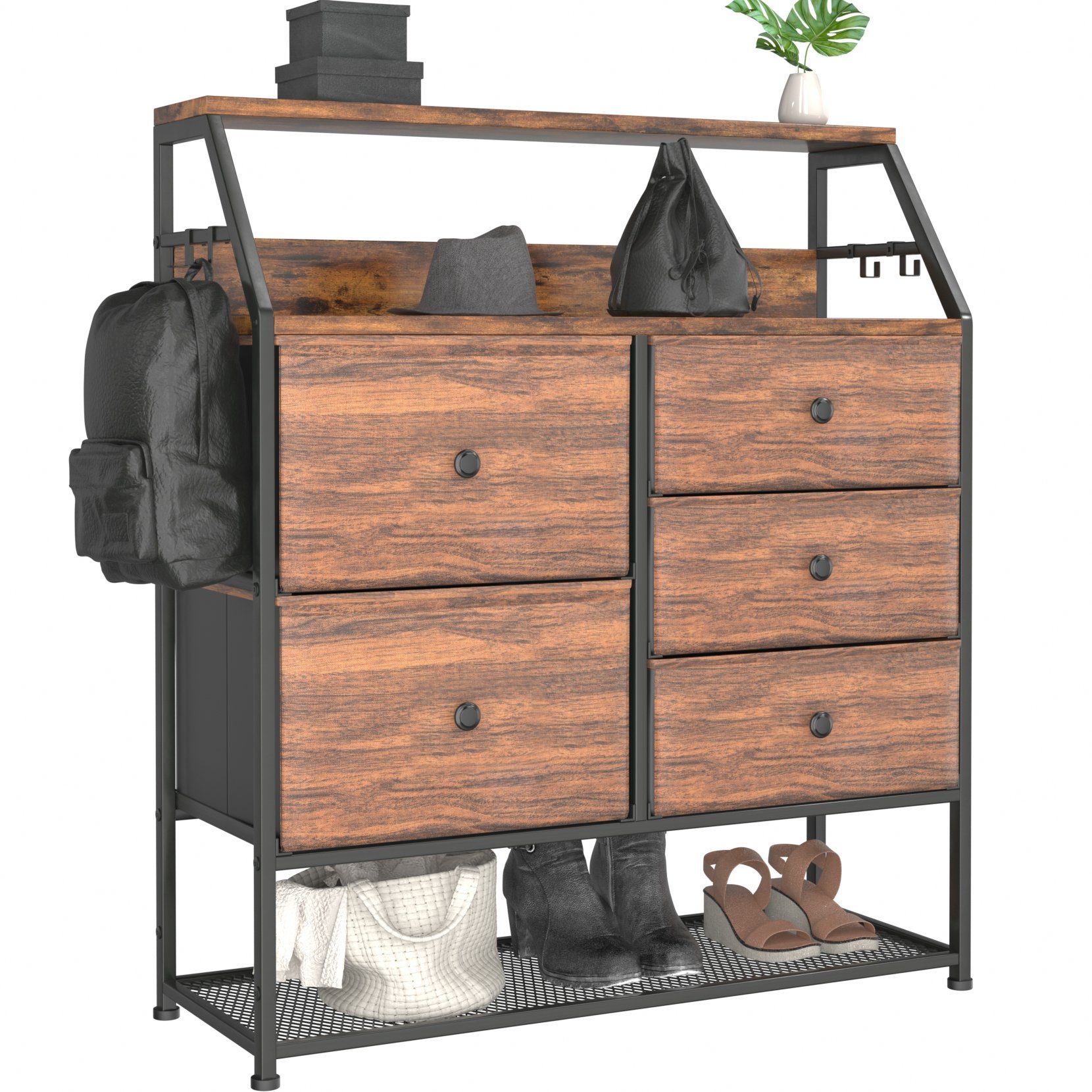 Dripex Kommode Schubladenschrank mit 5 Schubladen und Schuhregal