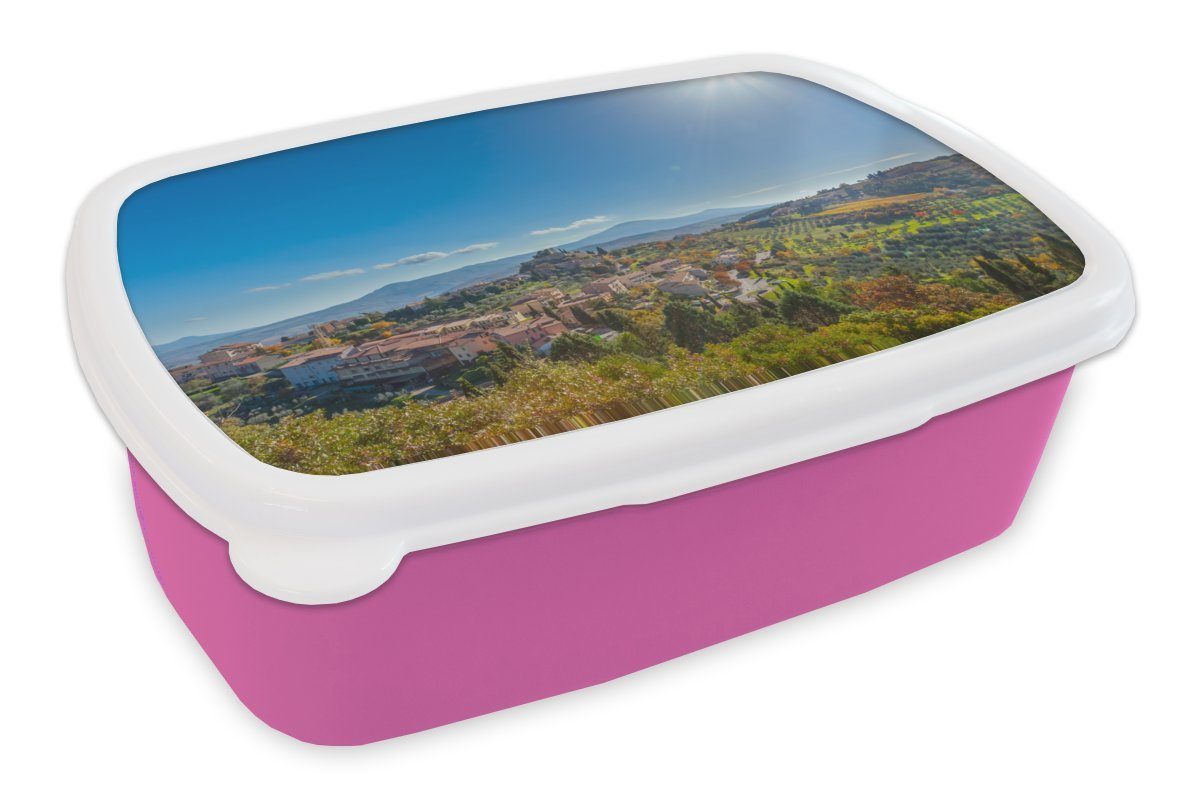 MuchoWow Lunchbox Toskana - Italien - Sonne, Kunststoff, (2-tlg), Brotbox für Erwachsene, Brotdose Kinder, Snackbox, Mädchen, Kunststoff rosa