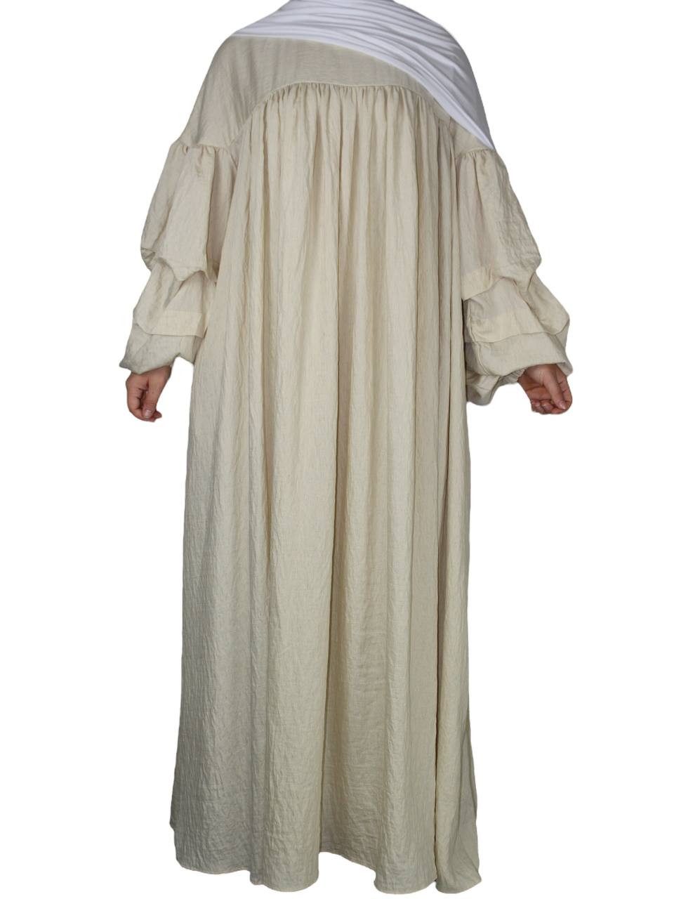 Aymasal Maxikleid Oversized Ballonärmel Leinenabaya mit Rüschenärmel Amira Abaya Kaftan