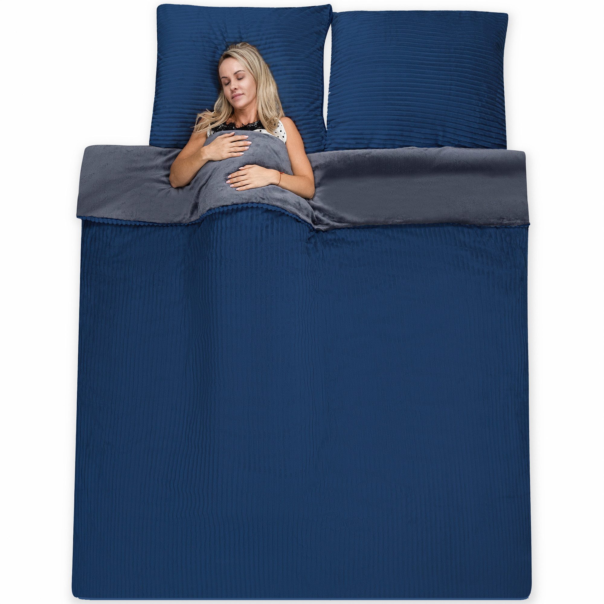 Visaggio Bettwäsche Teddyplüsch Winter Bettbezug Cord Optik, Fleece, 4 teilig, extra warm und kuschelig, Winterbettwäsche Cashmere Touch – Bild 4 von 5