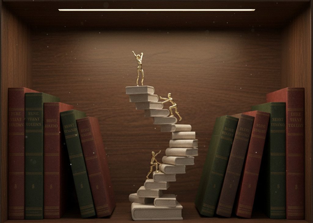 MF Skulptur Skulptur Wissensweg Bücher Treppe Creme Gold 30cm (1 St)