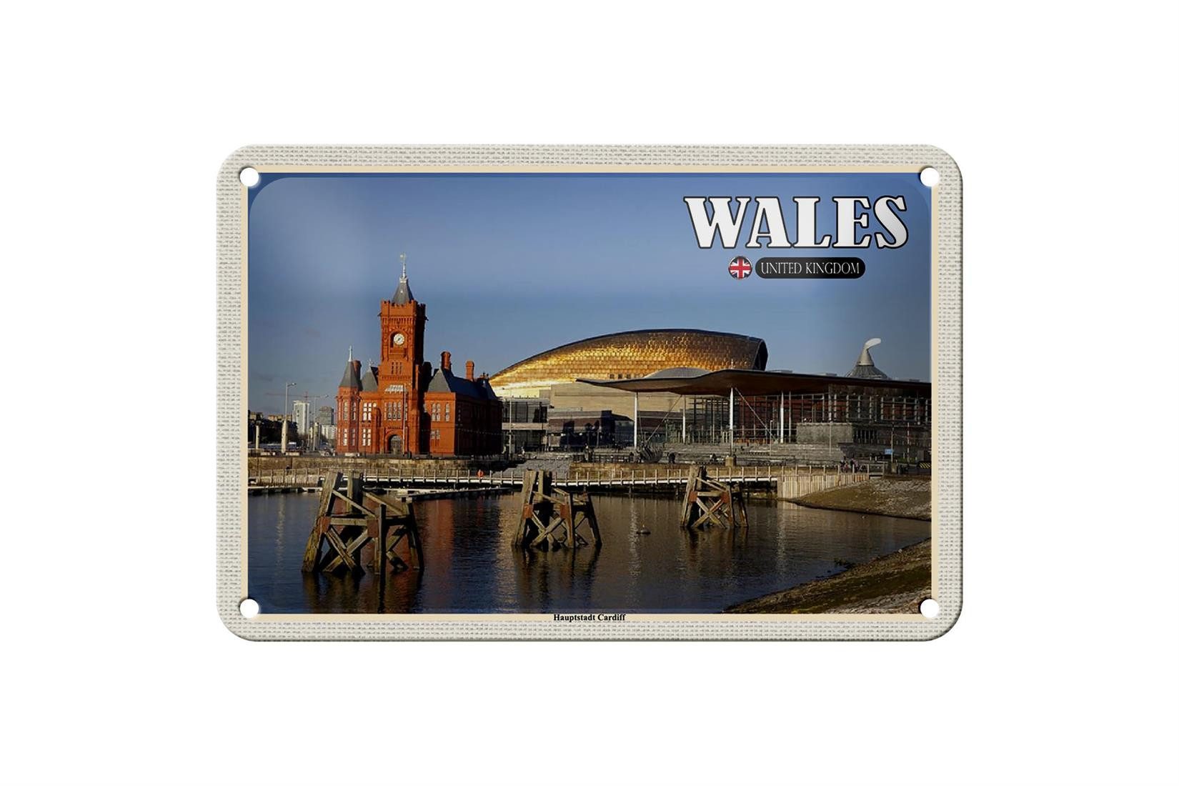 Metallschild Reise 18x12cm Wales United Kingdom Hauptstadt Cardiff