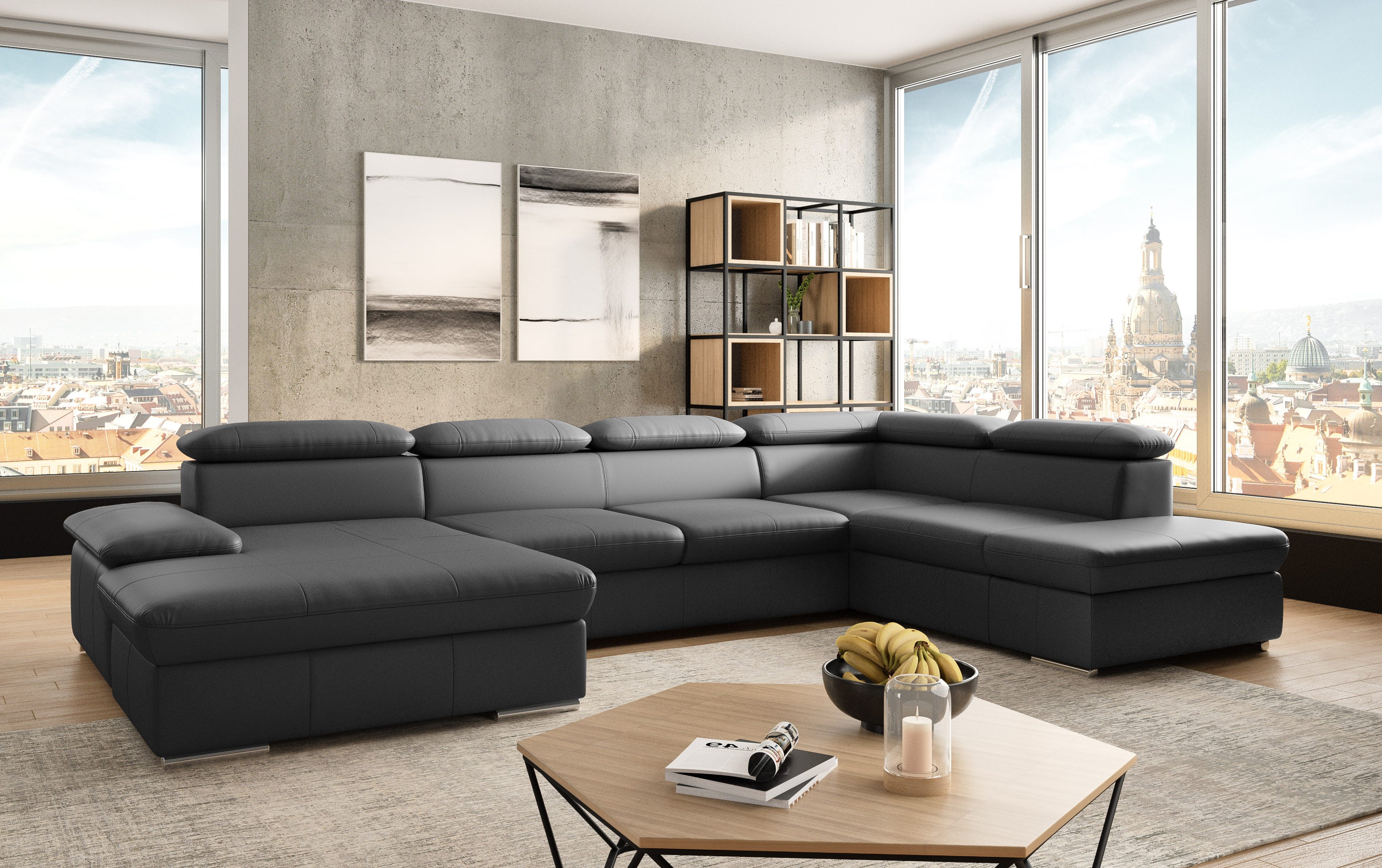 sit&more Wohnlandschaft Valantine U-Form, B: 349 cm, mit Arm- & Kopfteilverstellung, optional mit Bettfunktion