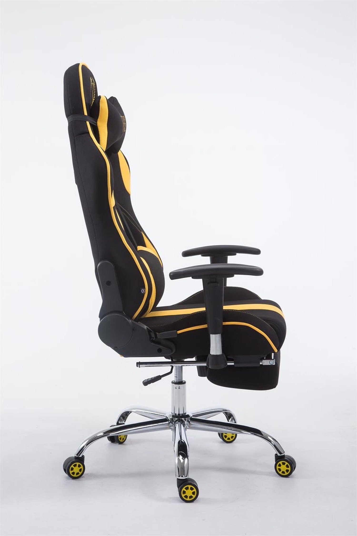 TPFLiving Gaming-Stuhl Limitless-2 Racingstuhl, mit bequemer (Schreibtischstuhl, Stoff Gamingstuhl, - - 360° Gestell: schwarz/gelb höhenverstellbar drehbar - Drehstuhl, Sitzfläche: chrom Metall Chefsessel), Rückenlehne