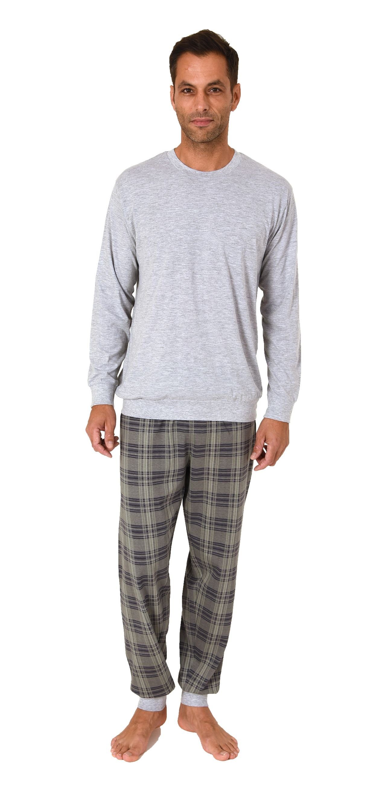 Normann Pyjama Normann Herren Pyjama lang mit Bündchen und karierter Jersey günstig online kaufen
