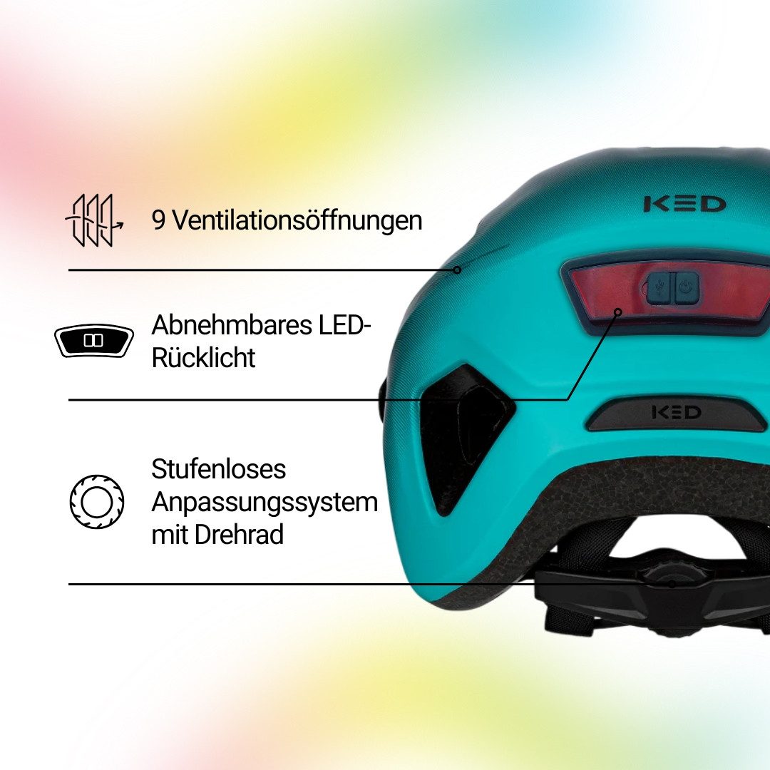 KED Fahrradhelm Embrace Jr Fahrradhelm für Jugendliche, mit LED Rücklicht und In-Mold Technologie