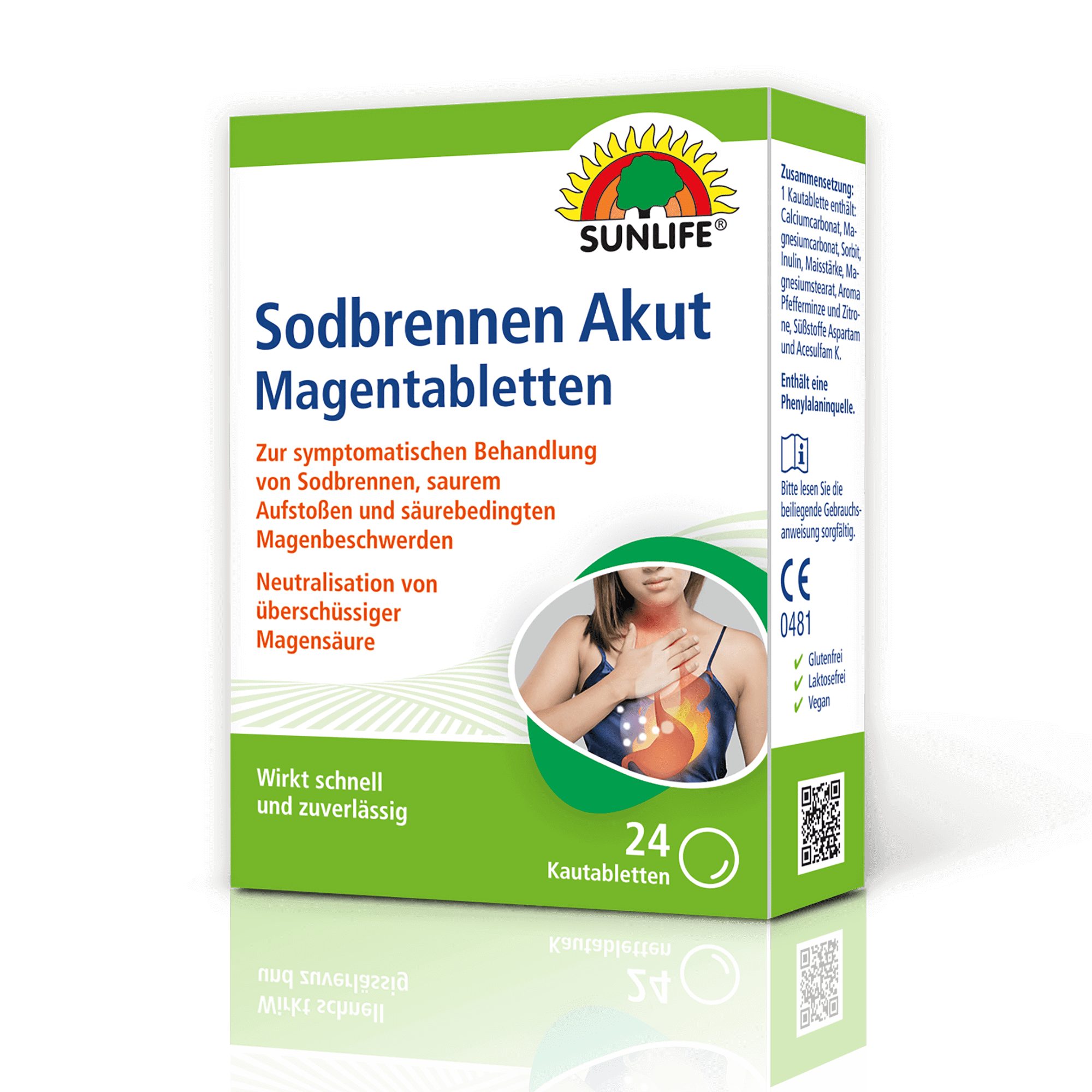 SUNLIFE SUNLIFE® Sodbrennen Akut Magentabletten 24 Stk Verdauungsbeschwerden 1 - 2 bei Bedarf einnehmen (vorzugsweise 1 Stunde nach den Mahlzeiten)