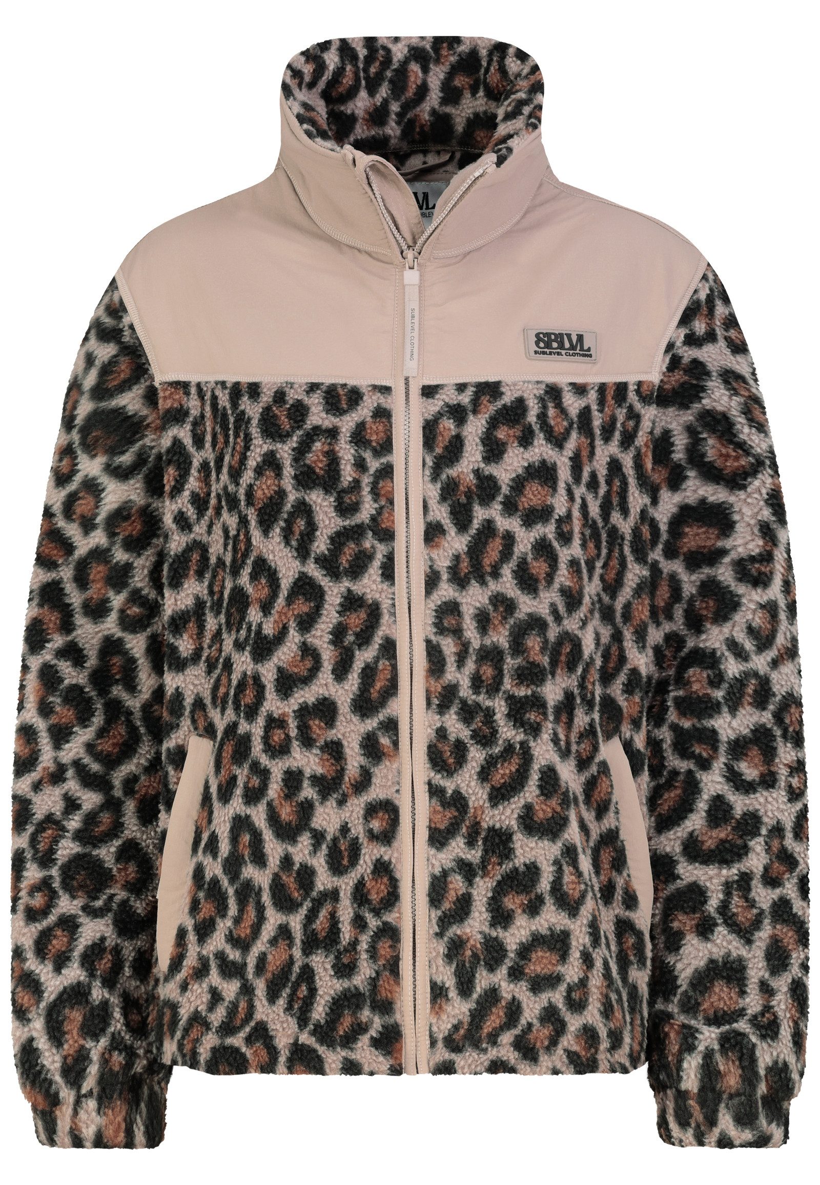 SUBLEVEL Winterjacke Stehkragen Alloverprint Kontrasteinsätze für Damen (1-St) Recyceltes Hauptmaterial, Leistentaschen, Saumkordelzug