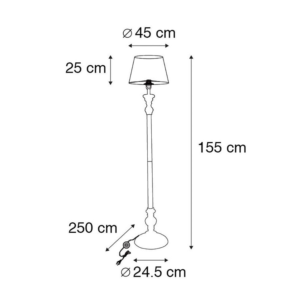 Qazqa Stehlampe Classico, Dimmbar, LED wechselbar, Extra-Warmweiß, QAZQA Stehlampe, e27, Schwarz, Holz, classic-antique