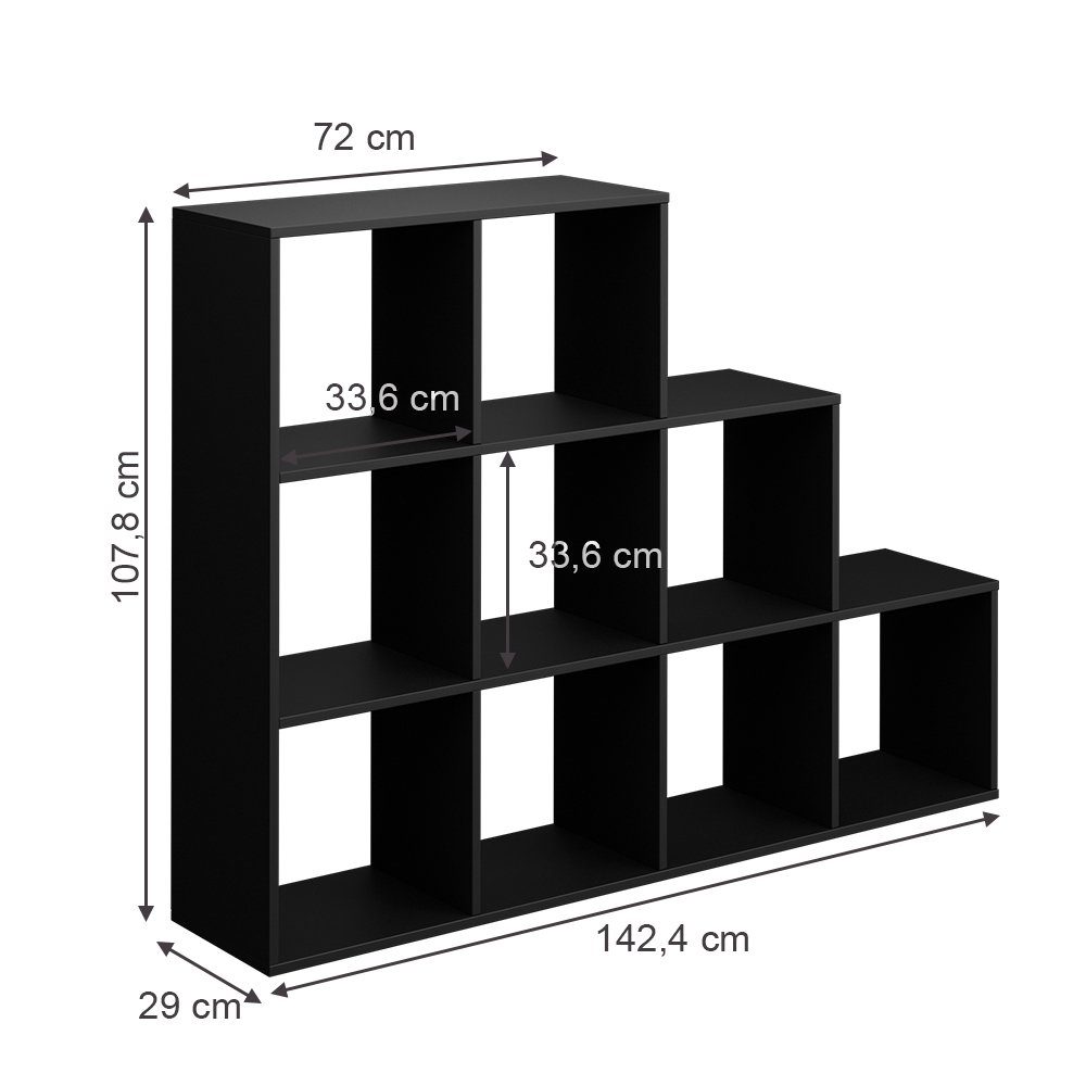 Treppenregal Fächer | 9 Vicco schwarz schwarz Bücherregal Schwarz Raumteiler