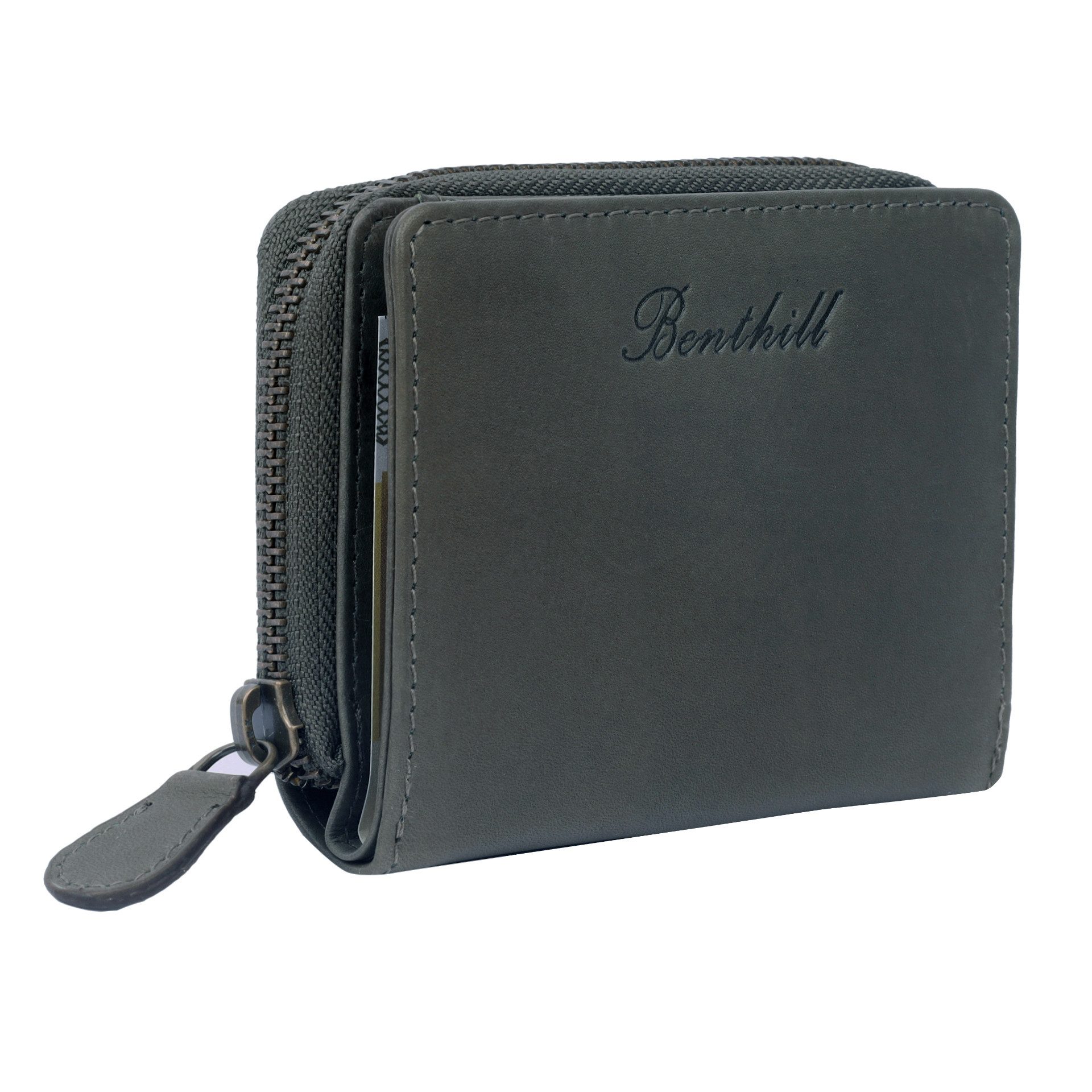Benthill Geldbörse Klein Echt Leder RFID Damen & Herren Geldbeutel Slim-Wallet Portmonee, RFID-Schutz Kartenfächer Münzfach Reißverschlussfach