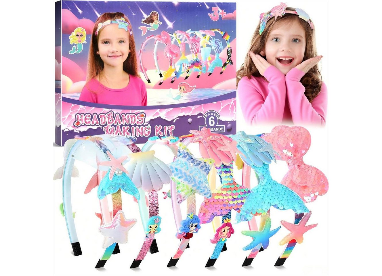 Ophy Haarband DIY Haarband Bastelset für Mädchen – Meerjungfrau-Motiv, 1-tlg., Haarreifen selber machen – Kreativgeschenk, für Kinder ab 5–12 Jahren (Geburtstagsgeschenk)