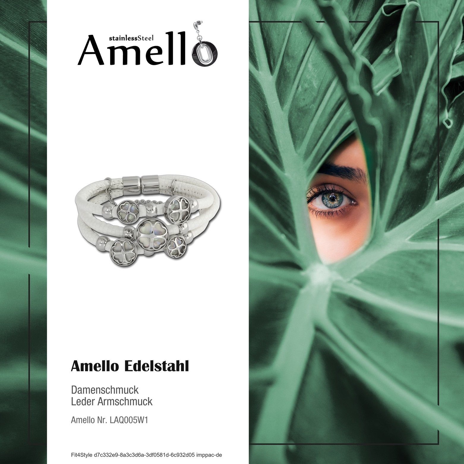 Kleeblatt Amello weiß Farbe: Armband Damen Armbänder (Stainless aus Edelstahlarmband weiß, Steel), silber (Armband), Amello für silb Edelstahl