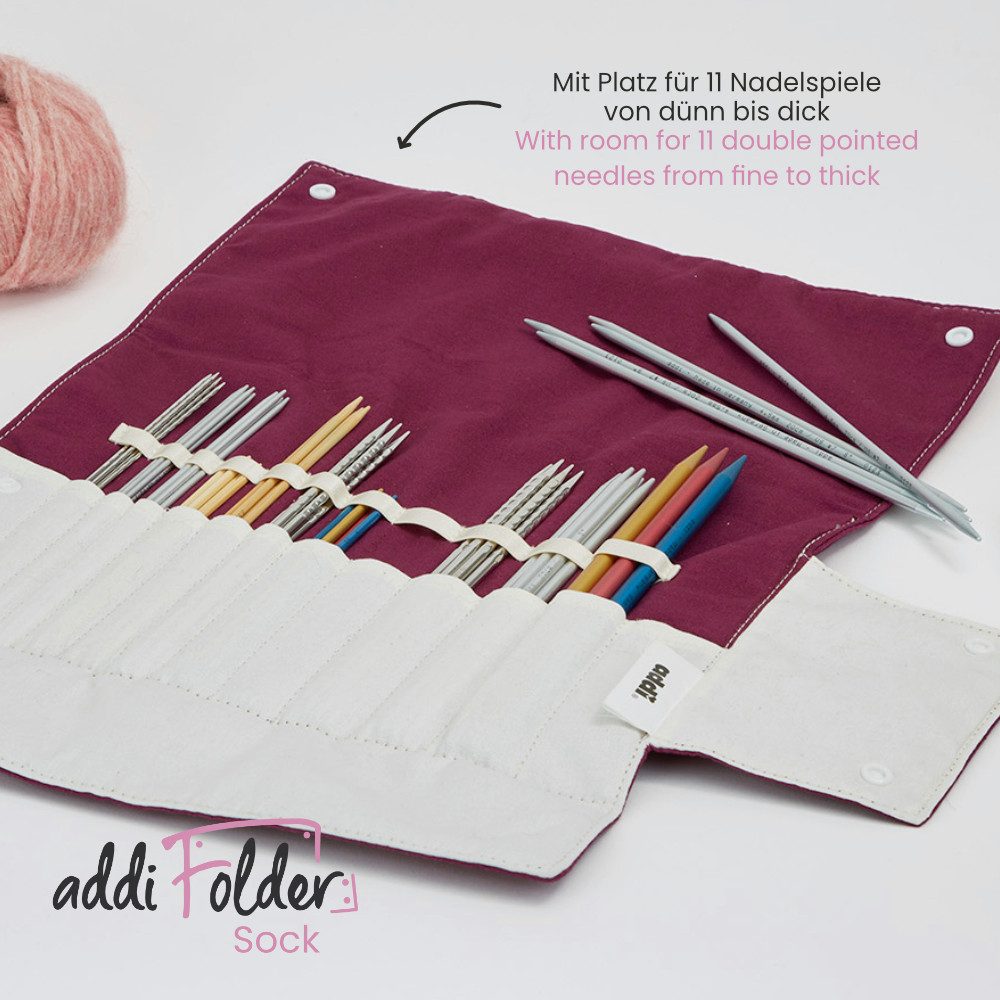 addi Strumpfstricknadeln addiFolder Sock Nadelspiel-Etui aus Baumwolle (ohne Inhalt), Baumwoll-Etui für Nadelspiele bis 8 mm und 23 cm Länge