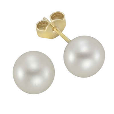 Vivance Paar Ohrstecker 333 Gold Perlen weiß 7-7,5mm