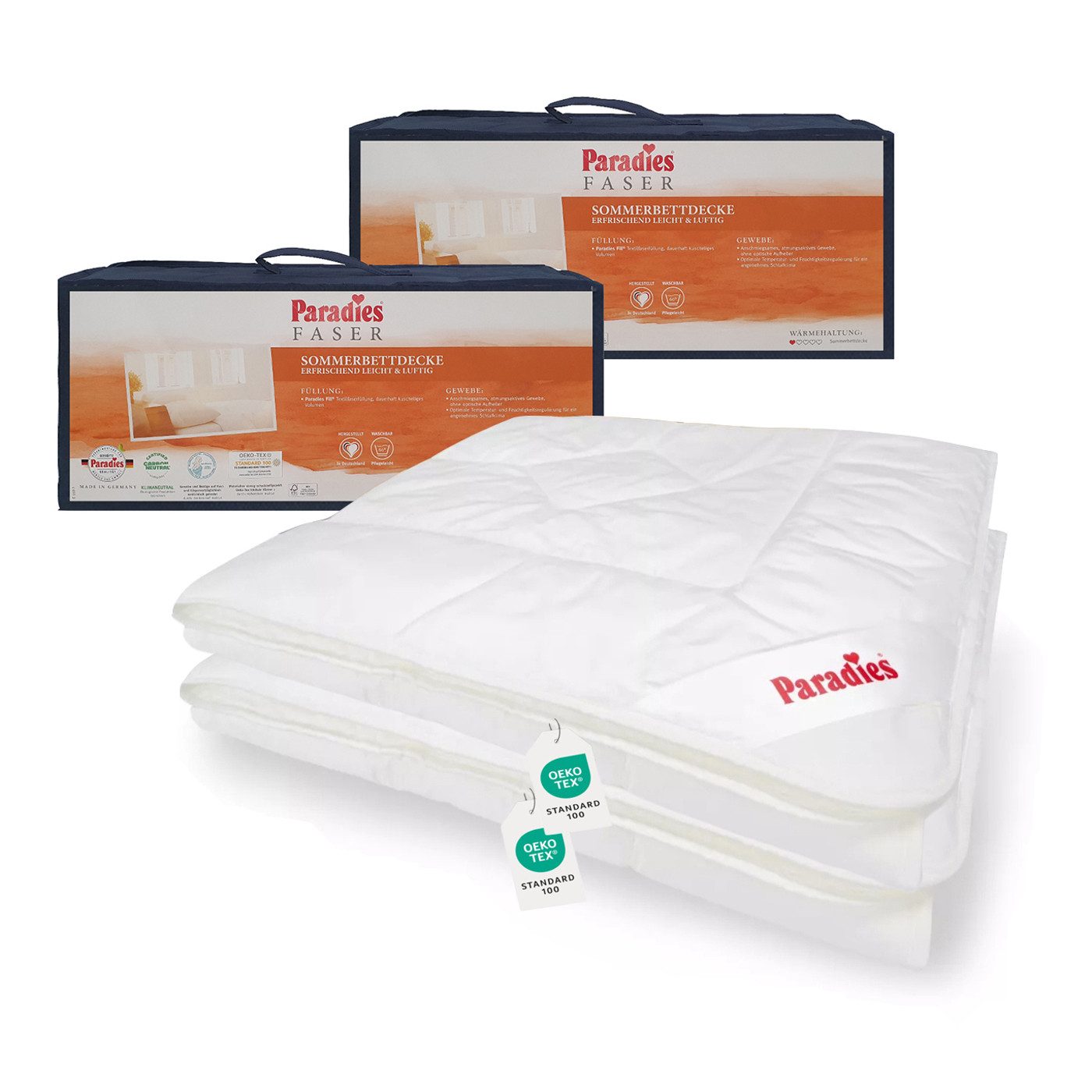 Paradies Kunstfaserbettdecke 2 Stk. Paradies Sommerbett Halia Sommer Bettdecke Sommerdecke 135x200, Füllung: Paradies Fasertechnologie für dauerhaft bauschiges Volumen, Bezug: 100% Baumwolle, Klimaneutrale Herstellung, GRS zertifiziert