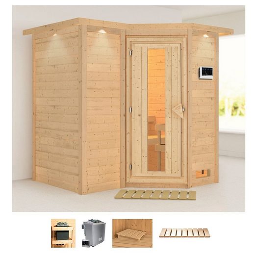 Karibu Sauna »Sanna 1«, BxTxH: 221 x 198 x 212 cm, 40 mm, (Set) 9-kW-Bio-Ofen mit externer Steuerung