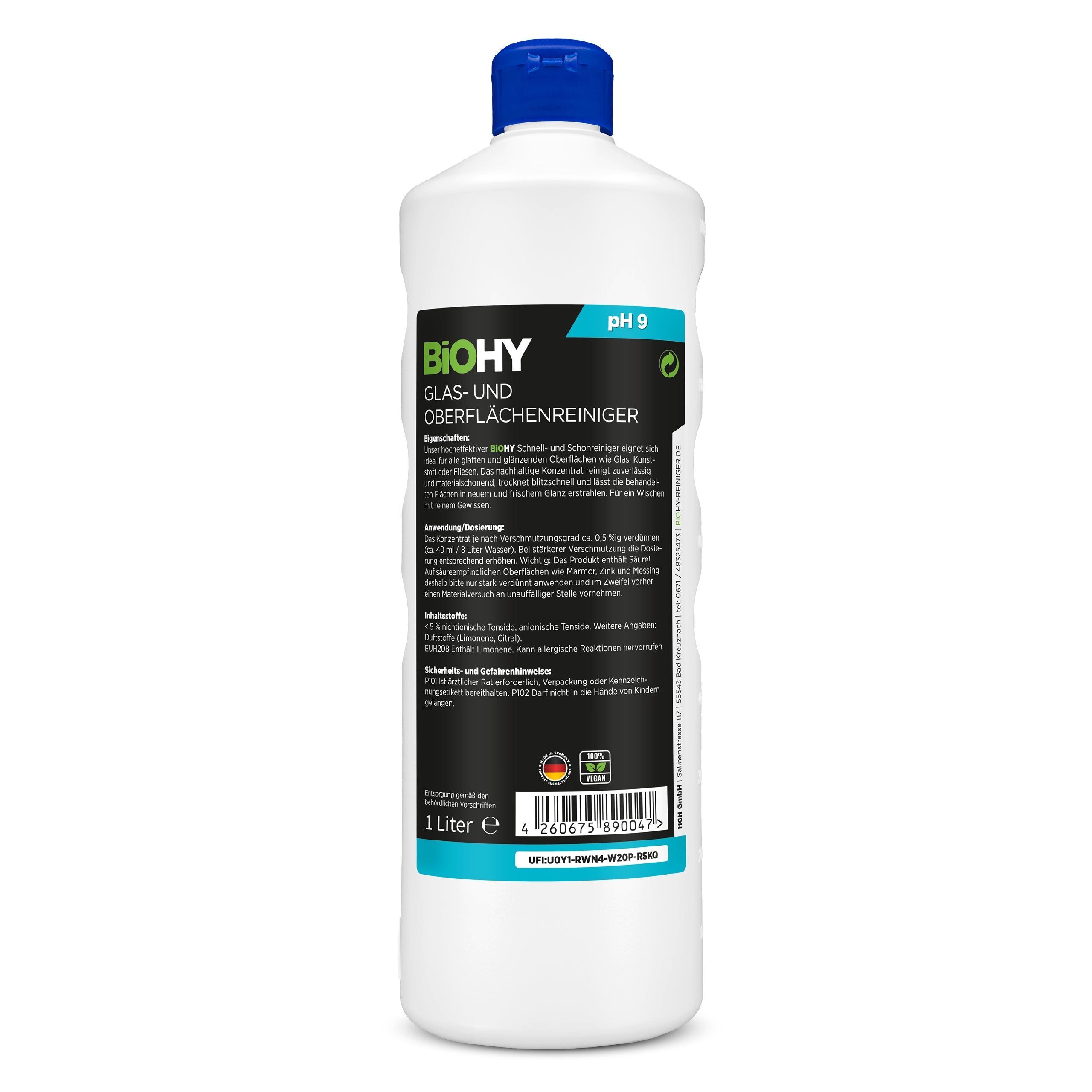 BiOHY Glas- und Oberflächenreiniger 9er Pack (9 x 1 Liter Flasche) Glasreiniger (9-St)