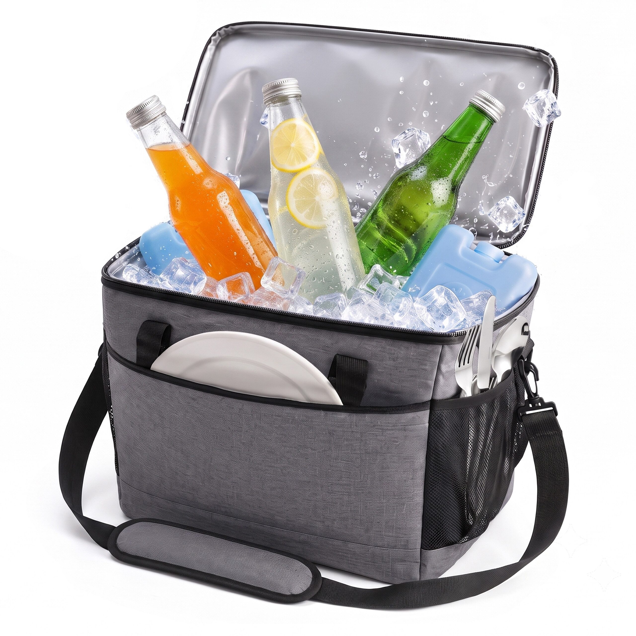 relaxdays Kühltasche mit Tragegriffen, 30 l, grau, 30 L
