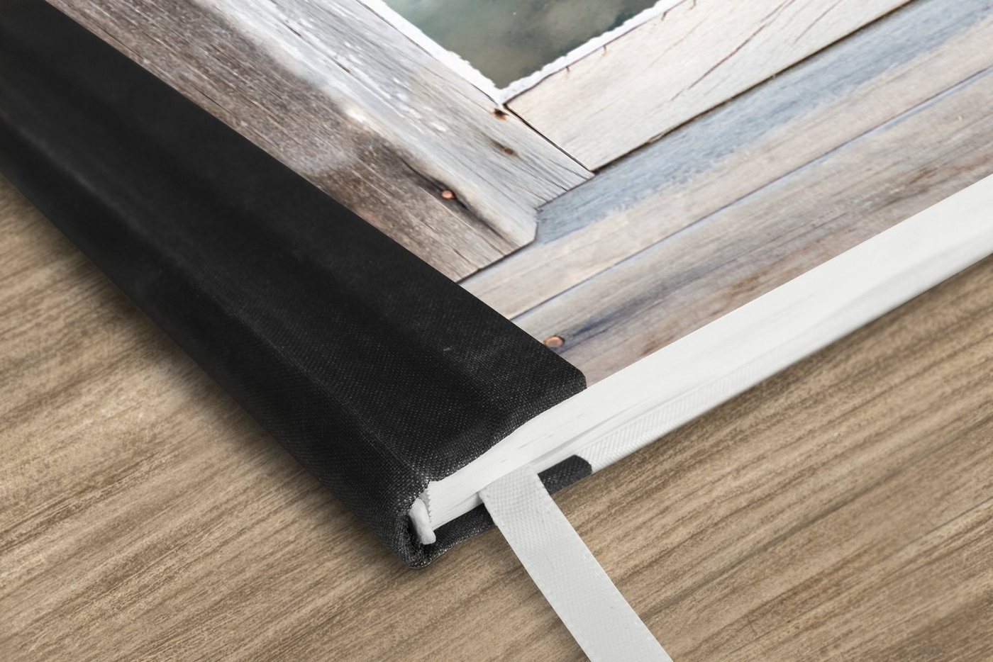 Thumbnail - MuchoWow Notizbuch Fensterblick - Fenster - Holz - Berg, Notebook, Notizblock a5, Tagebuch, Journal Liniert