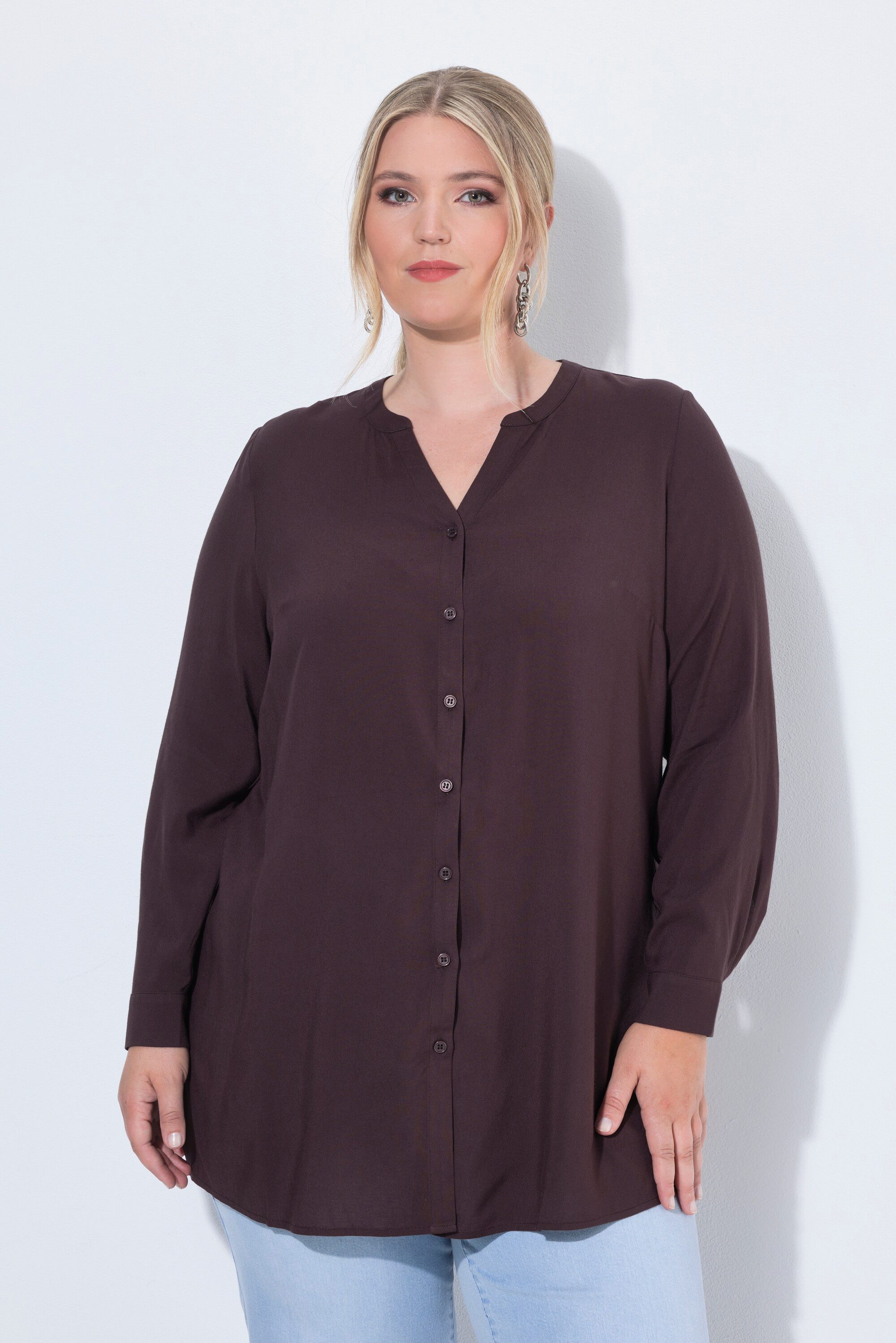 MIAMODA Longbluse Bluse A-Linie Tunika-Ausschnitt Seitenschlitze