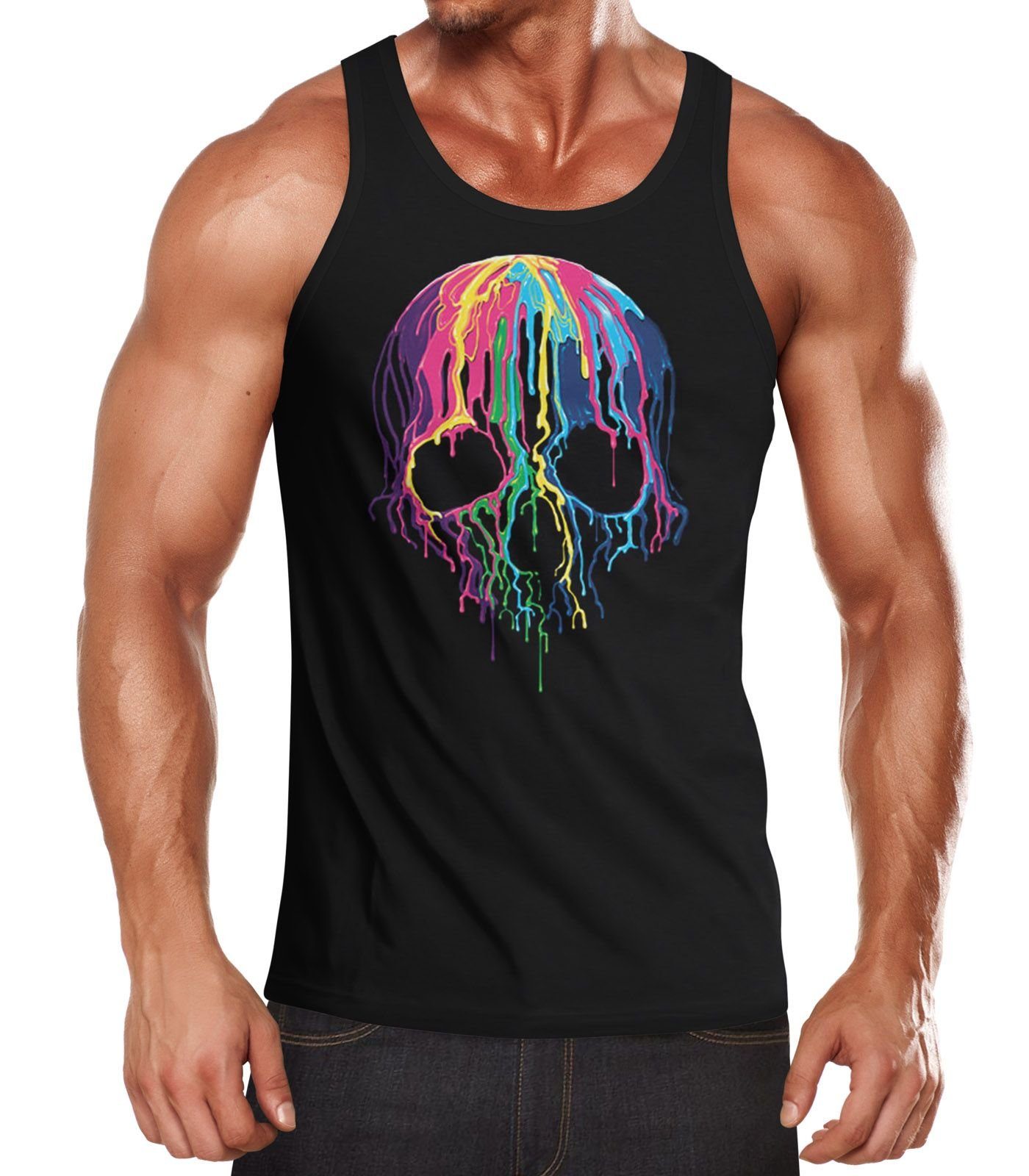 MoonWorks Tanktop Totenkopf Herren Tanktop Melting Skull Moonworks® mit Print
