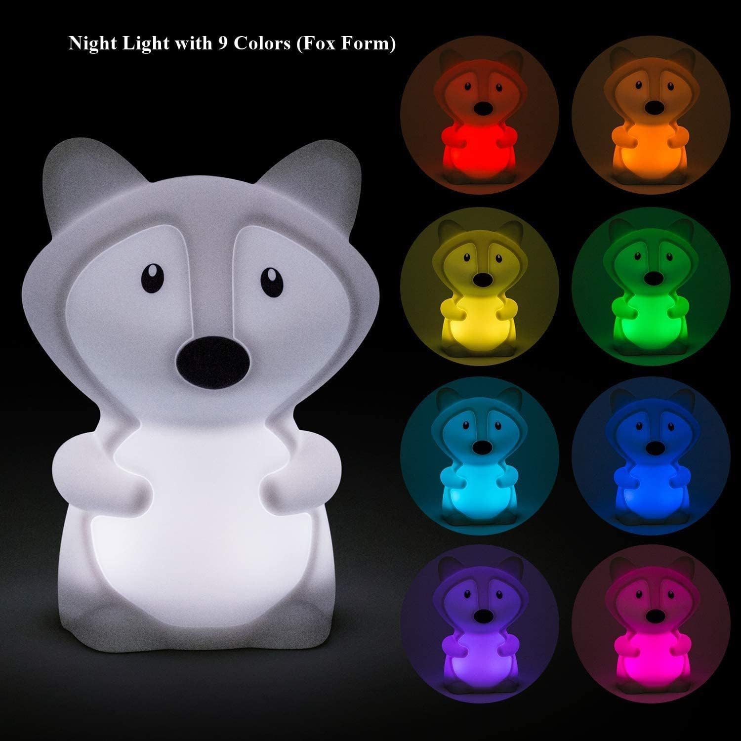 FELIXLEO LED Nachtlicht Nachtlicht für Kinder 9 Farben LED Silikon Fuchs Nachttischlampe