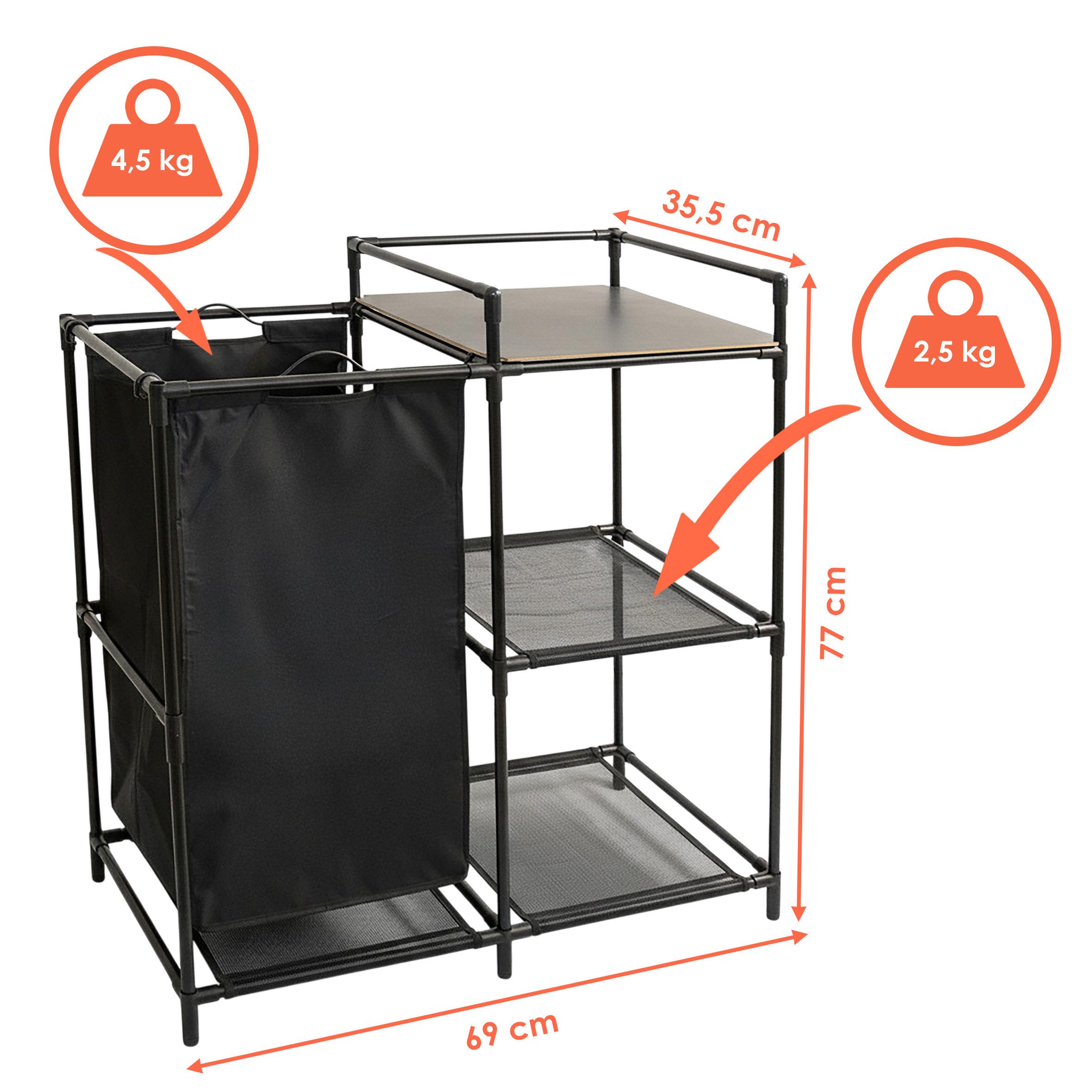 Spetebo Badregal Standregal schwarz mit integriertem Wäschekorb - 69 x 77 c günstig online kaufen