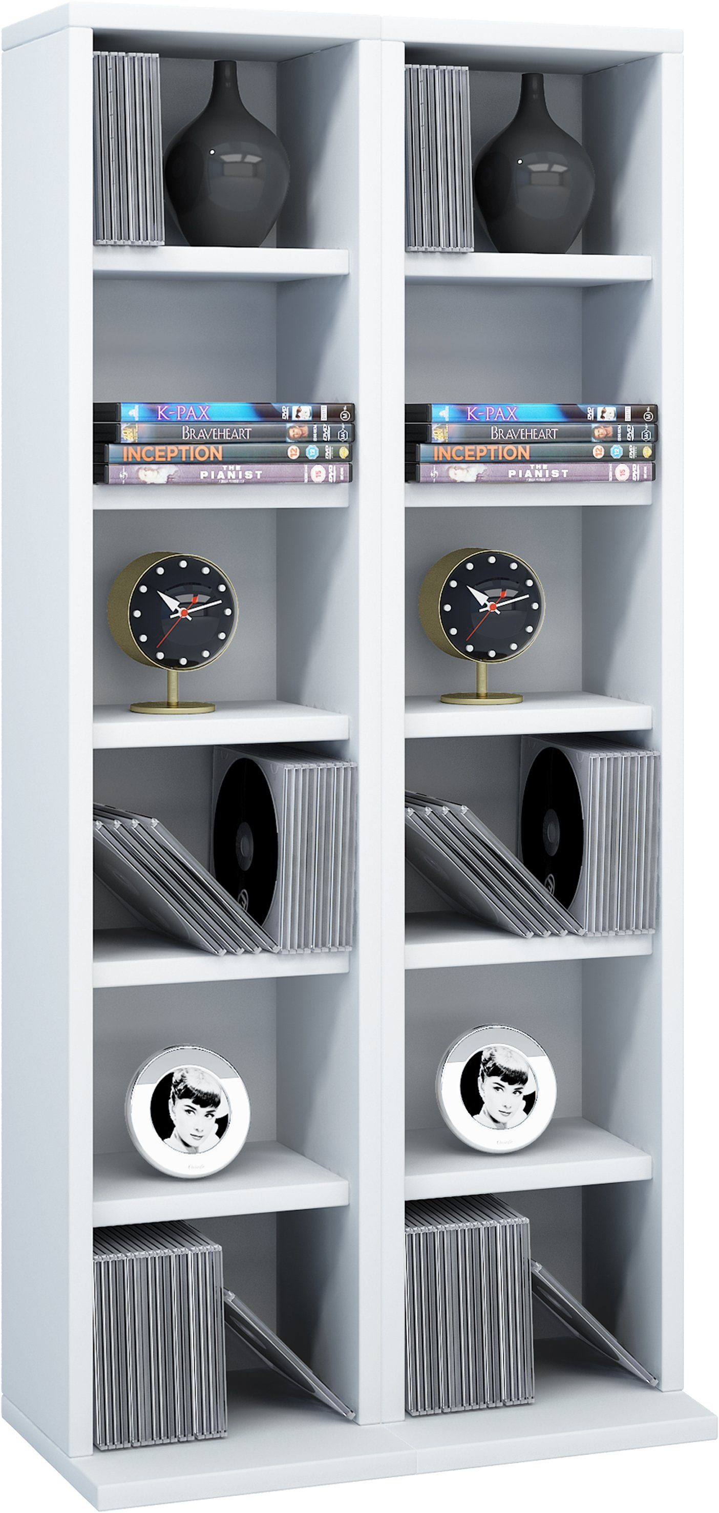 VCM Standregal Milano B. 42 x T. 20 x H. 92 cm, Holz CD DVD Stand Regal, BluRay Aufbewahrung, 12 Fächer, Holzwerkstoff
