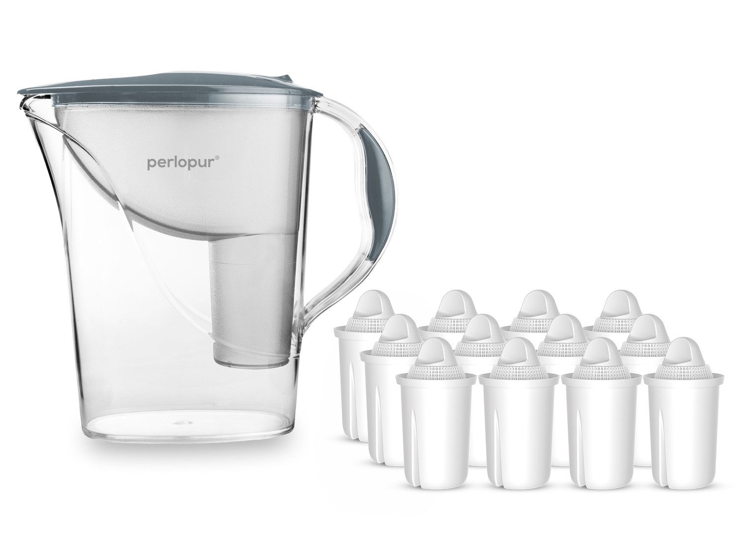 PerloPur Wasserfilter PearlCo Wasserfilter Standard Grau Inkl. 12 Universal Filterkartuschen