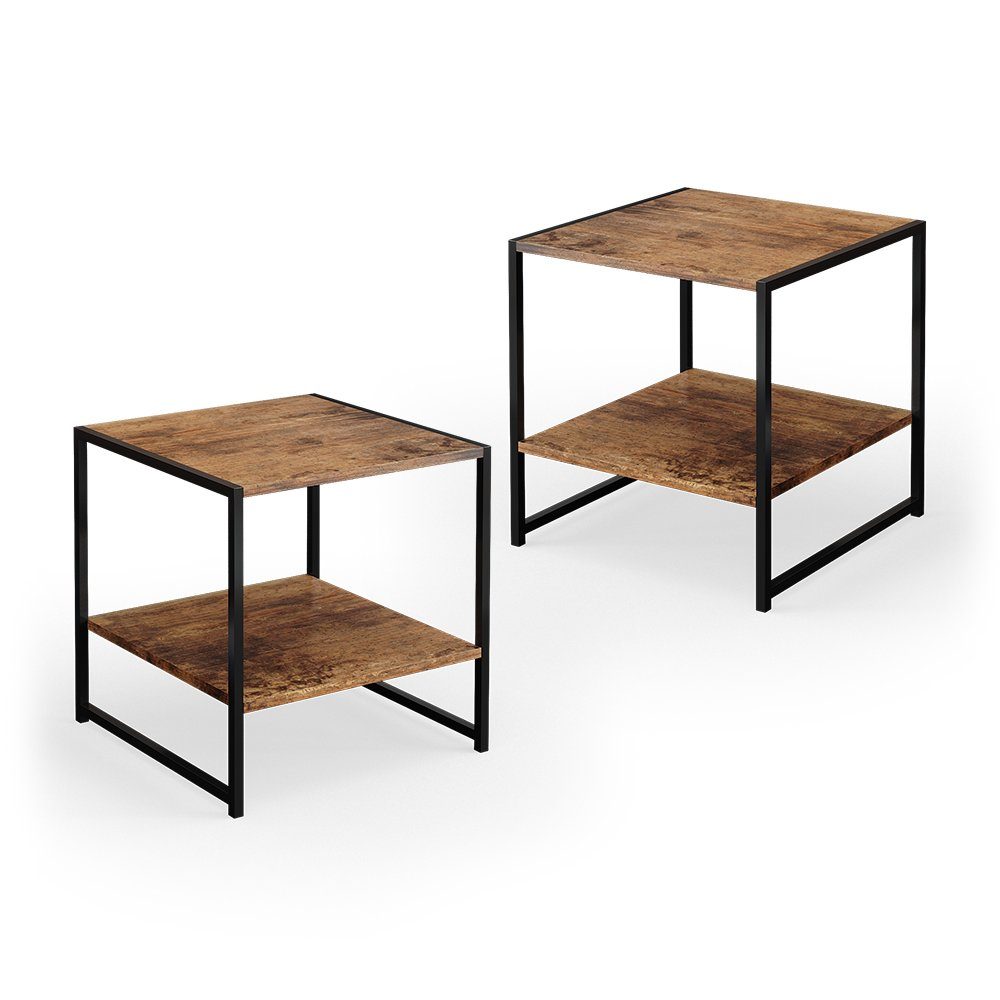 Vicco Nachtschrank Fyrk, Antikholz/Schwarz, 2er Set