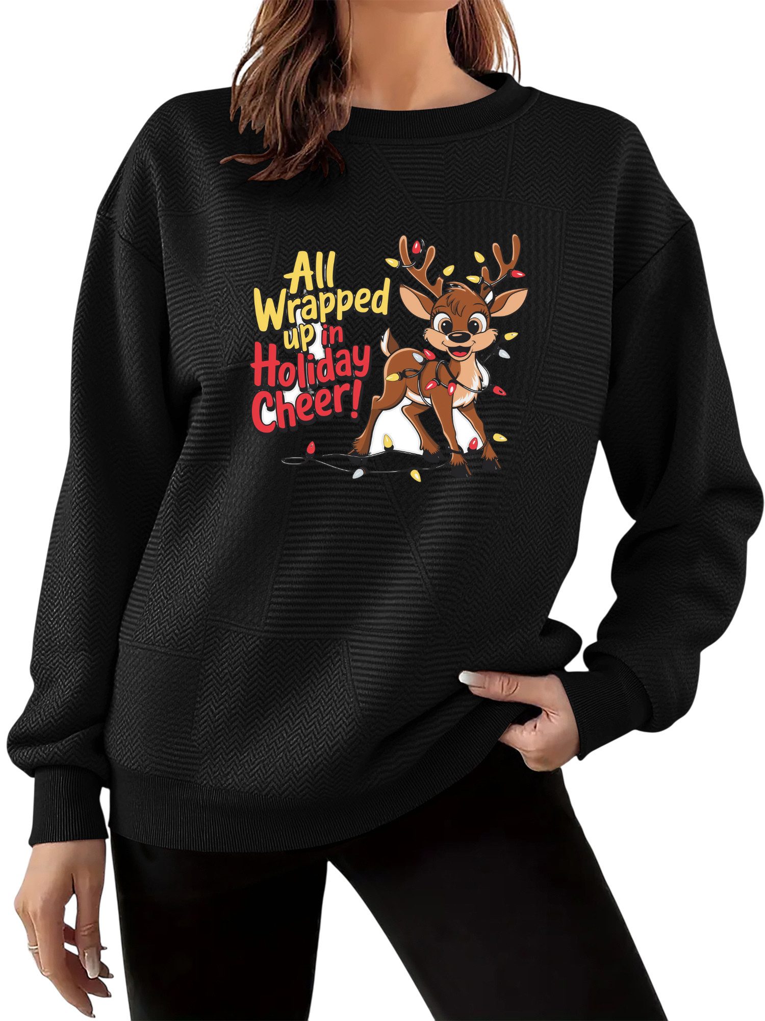 Sweatshirt Festlich Streetstyle-Pullover für Damen mit Weihnachten Elch-Druck