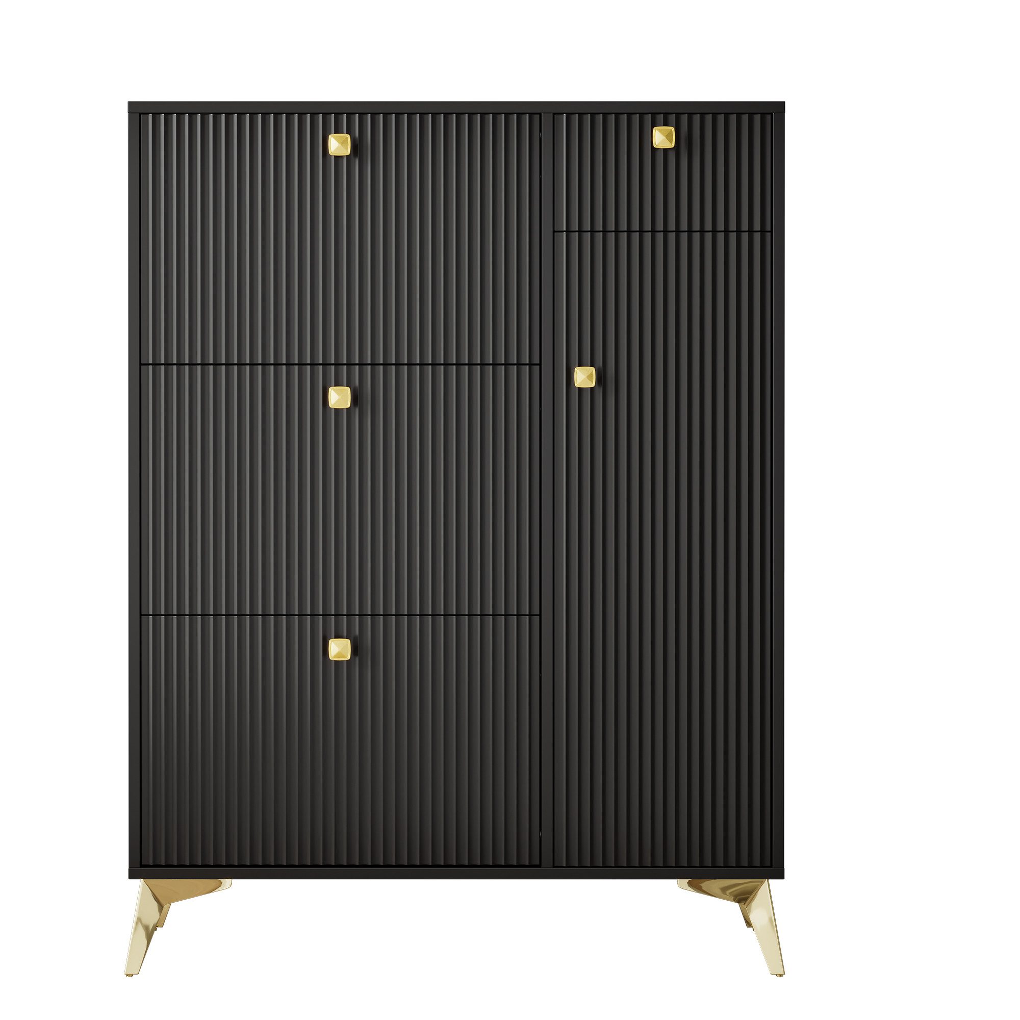 Flieks Schuhschrank Schuhkommode mit 3 Klappen, 1 Schublade und 1 Tür (H121xB90xT25 cm, 1-St., ca 16 Paar Schuhe) Schuhregal Schuhkipper mit verstellbarer Einle – Bild 3 von 5