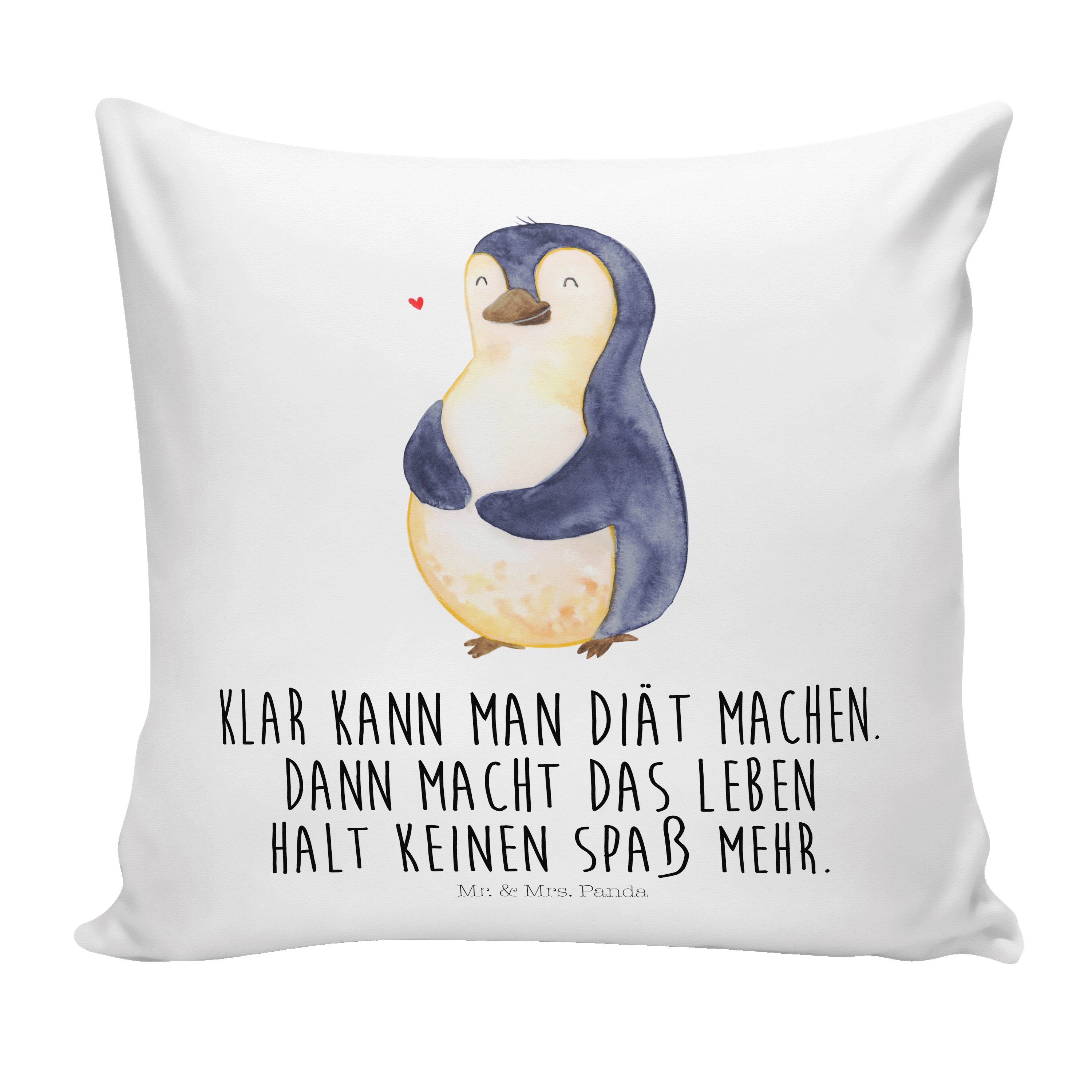 Mr. & Mrs. Panda Dekokissen Pinguin Diät - Weiß - Geschenk, Motivkissen, dick, Abnehmen, Kissenhü
