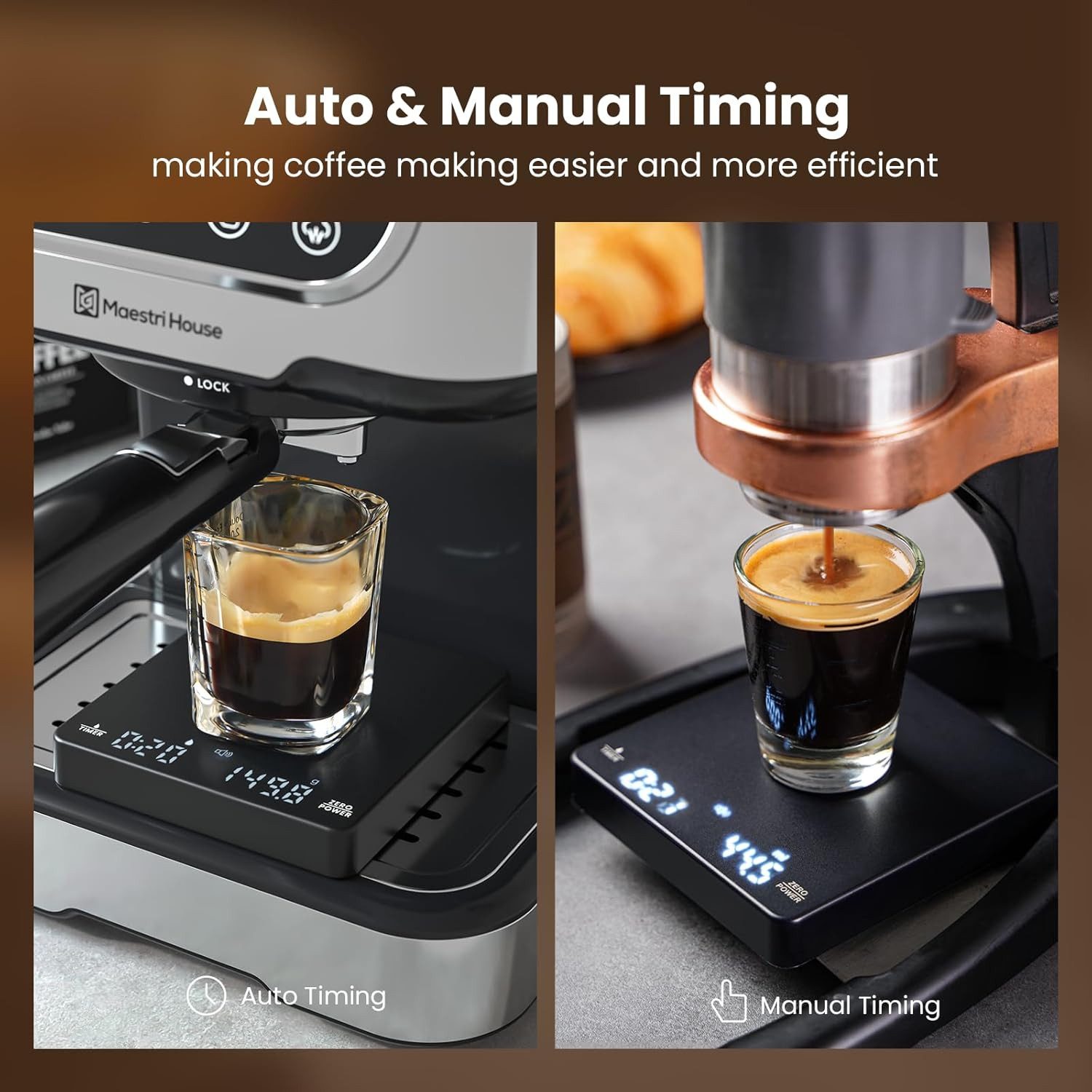 Maestri House Küchenwaage Mini Kaffeewaage mit Timer wiederaufladbare Espresso Waage, (1-tlg., 2kg/0,1g Präzisionswaage für Espresso und Pour-Over), tragbare digitale Küchenwaage mit automatischer Zeitmessung