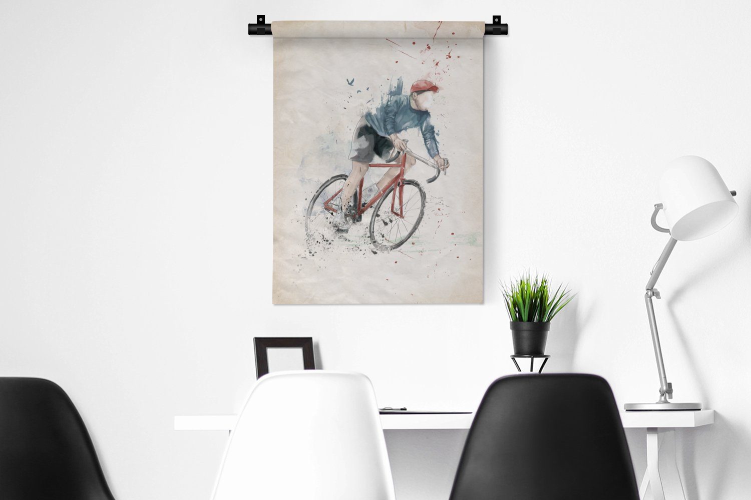 - Wand, Deko Fahrräder Wohnzimmer, - Rot, an für der Sport Wanddekoobjekt MuchoWow Farbe Schlafzimmer - Tapisserie,