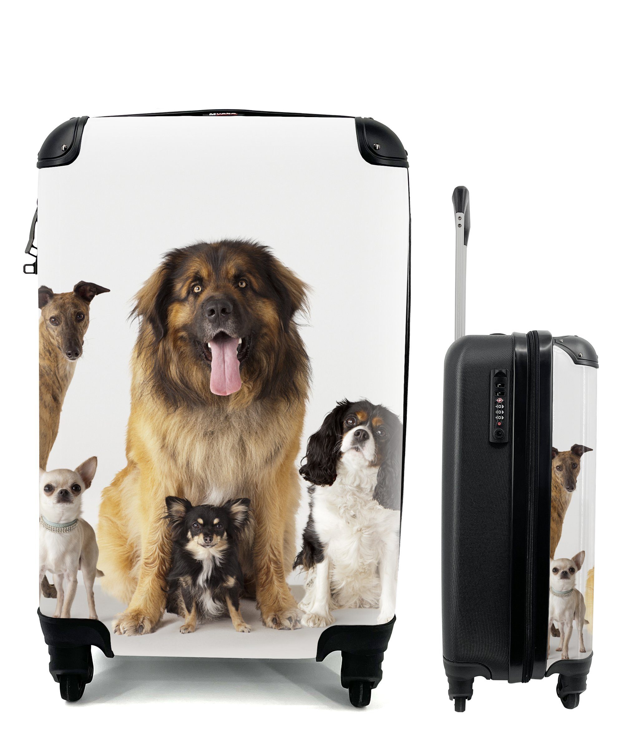 MuchoWow Handgepäckkoffer Gruppenbild von Hunden, 4 Rollen, Reisetasche mit rollen, Handgepäck für Ferien, Trolley, Reisekoffer