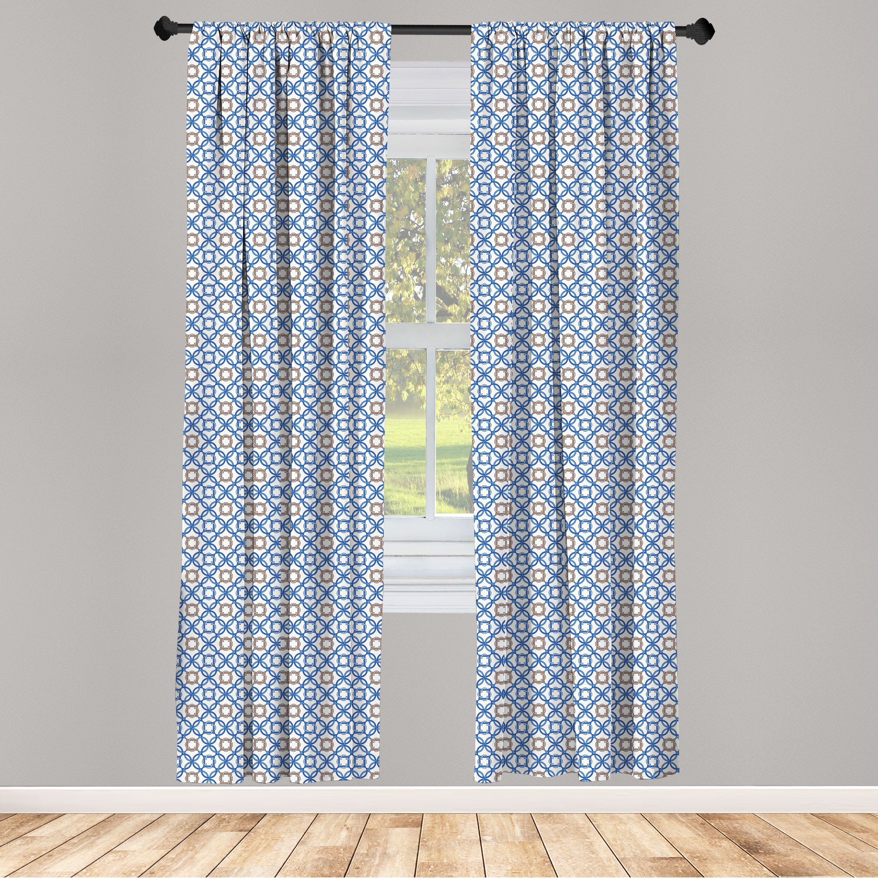 Gardine Vorhang für Wohnzimmer Schlafzimmer Dekor, Abakuhaus, Microfaser, Quatrefoil Delfter Blau | Fertiggardinen