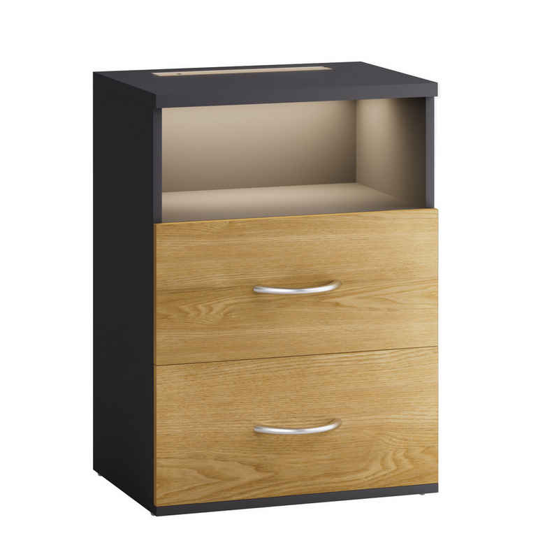 Casaria Nachttisch Jamie (1-St), mit Touch LED Beleuchtung 40x28x55cm Dimmbar Holz 2 Schubladen Bett